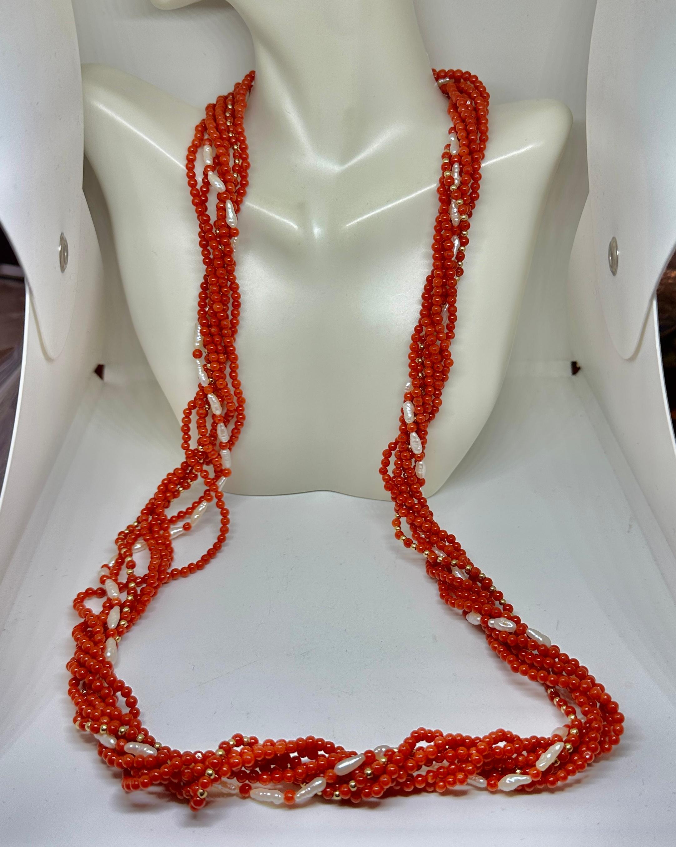 Senator Dianne Feinstein's Coral Pearl 18 Karat Gold Torsade Necklace 30 Inch For Sale 6