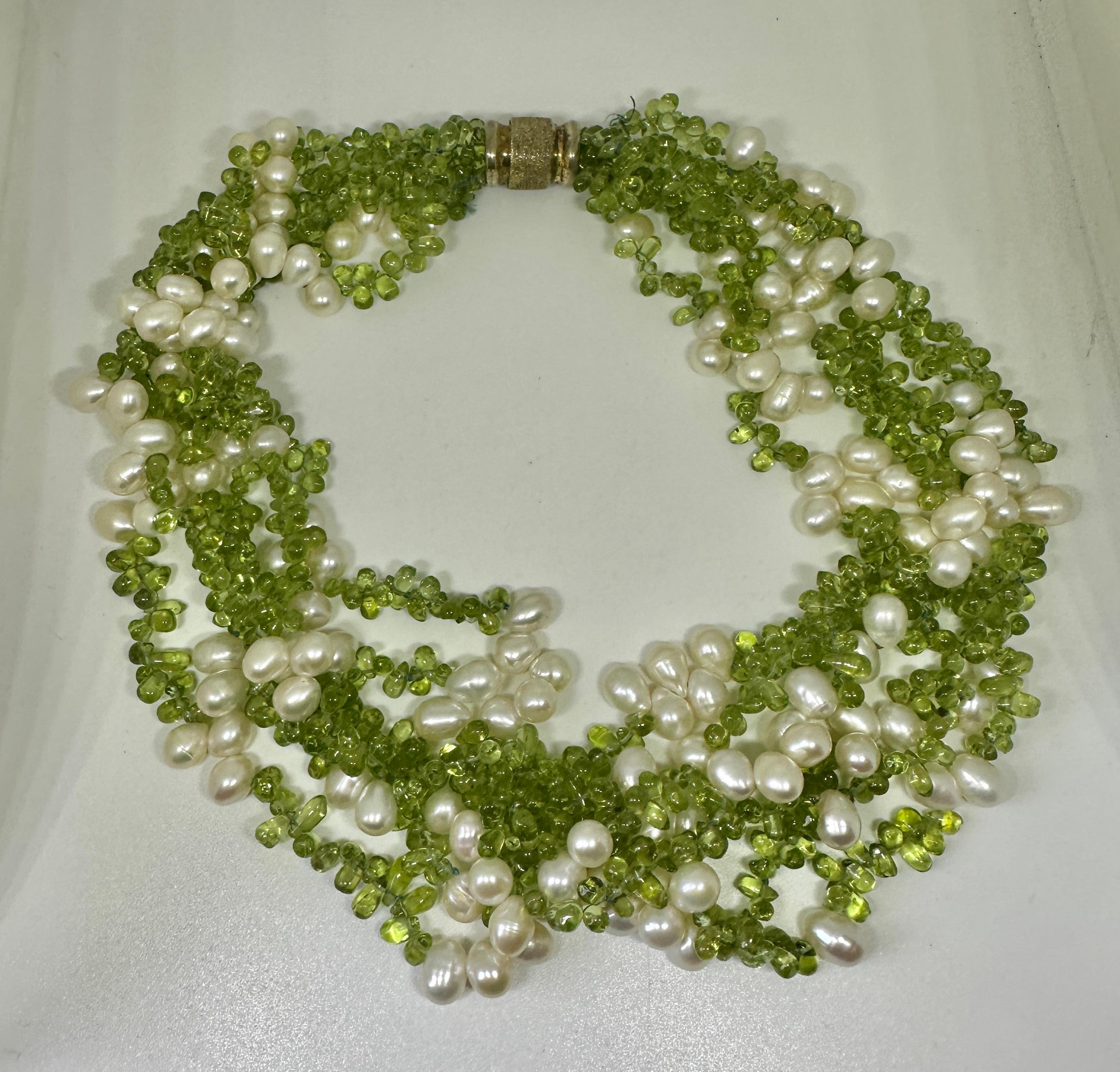Contemporary Senator Dianne Feinstein's Peridot Pearl Necklace With Photo Multi Strand For Sale
