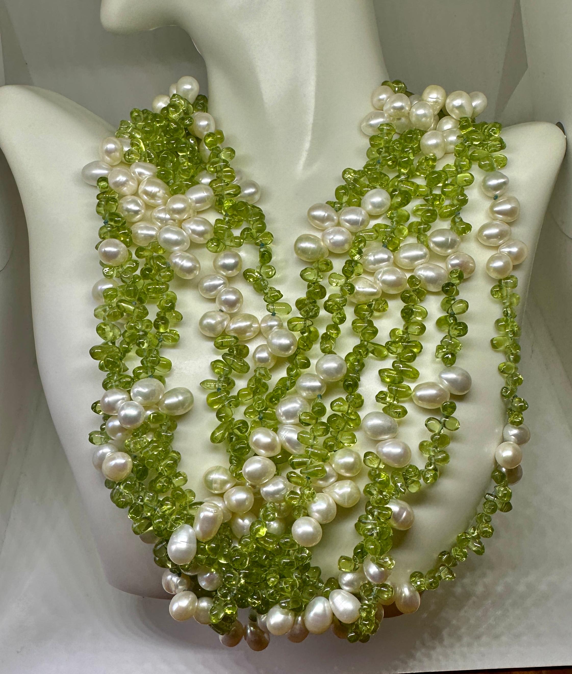 Women's Senator Dianne Feinstein's Peridot Pearl Necklace With Photo Multi Strand For Sale