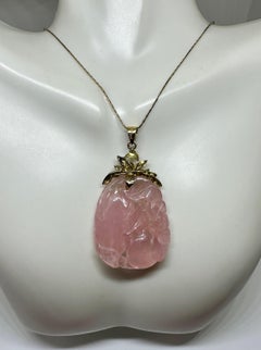 Senator Dianne Feinstein's Rose Quartz Pendant Necklace 14 Karat Gold Flower