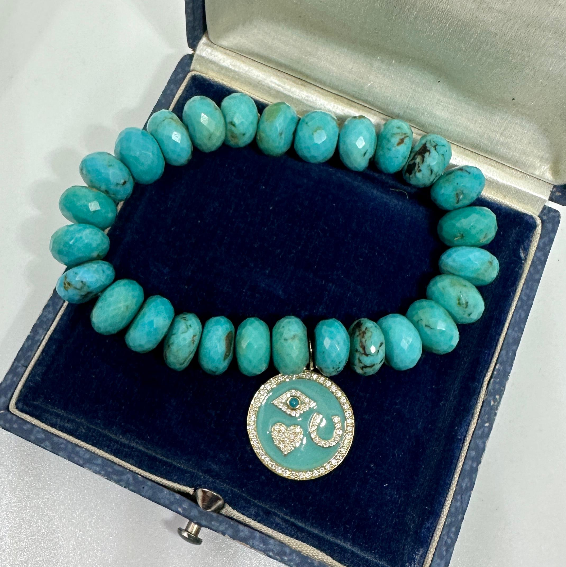 Contemporary Senator Dianne Feinstein's Turquoise Diamond Enamel Good Luck Charm Bracelet For Sale