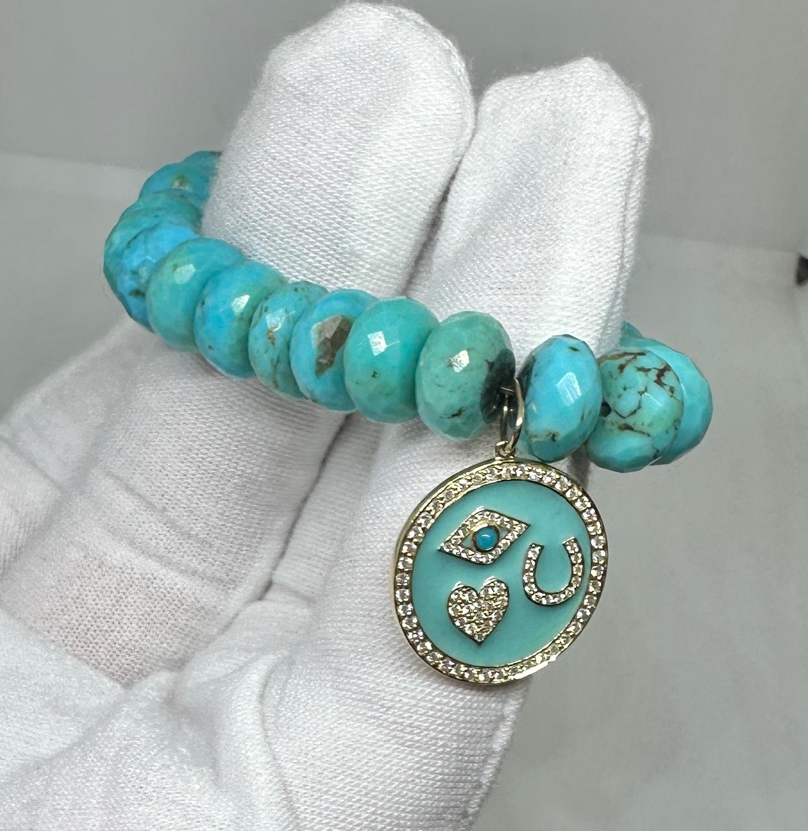 Senator Dianne Feinstein's Turquoise Diamond Enamel Good Luck Charm Bracelet In Excellent Condition For Sale In New York, NY