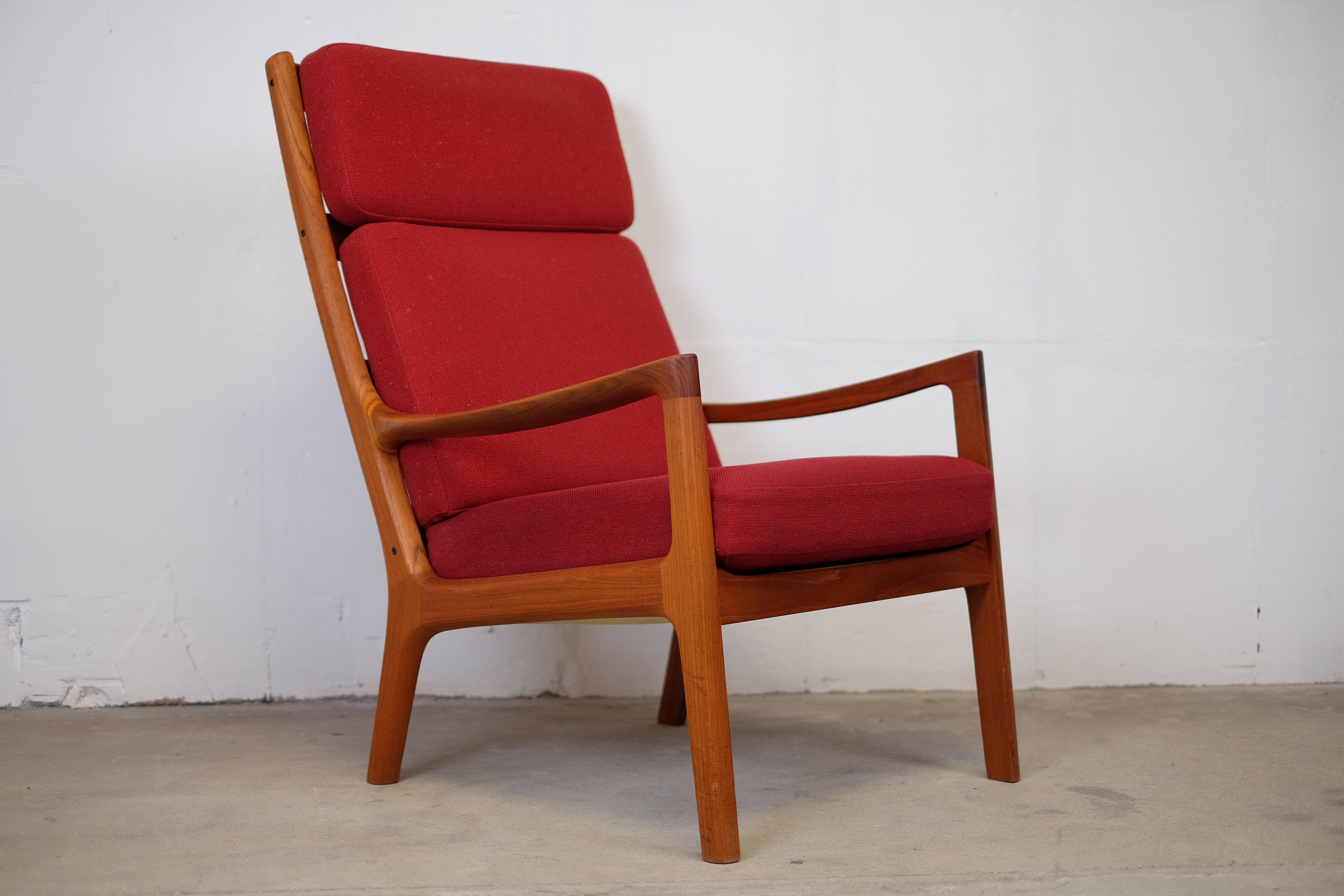 Mid-Century Modern Senator Highback Lounge Chair and Ottoman by Ole Wanscher for Cado For Sale