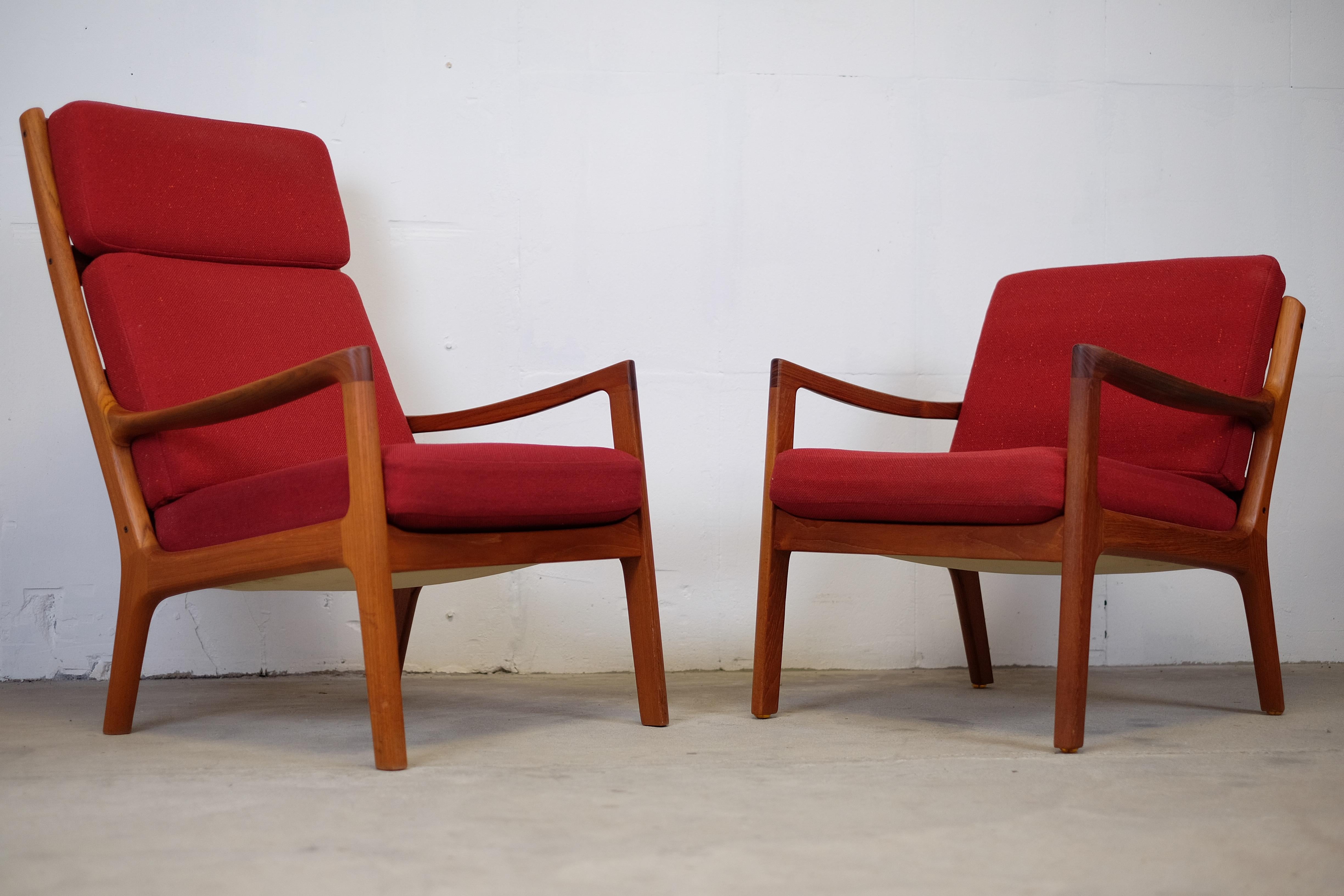 Teak Senator Highback Lounge Chair and Ottoman by Ole Wanscher for Cado For Sale