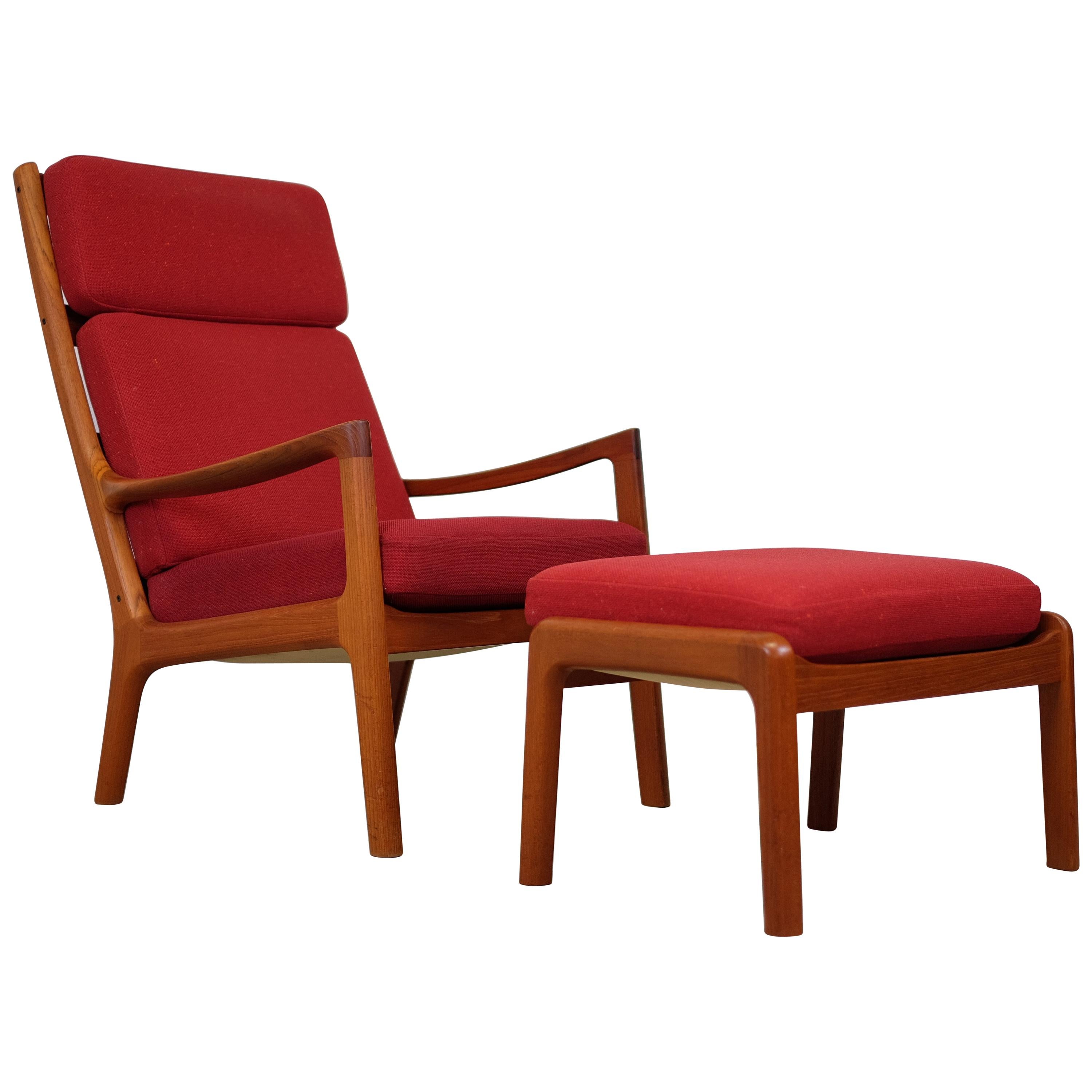 Senator Highback Lounge Chair and Ottoman by Ole Wanscher for Cado For Sale
