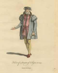 Senator of Cologne in Gray Gown and Flat Hat, Costume of 1577, Jefferys 1757