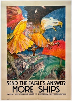 SEND THE EAGLE'S ANSWER - MORE SHIPS Original Vintage WWI World War USA Poster