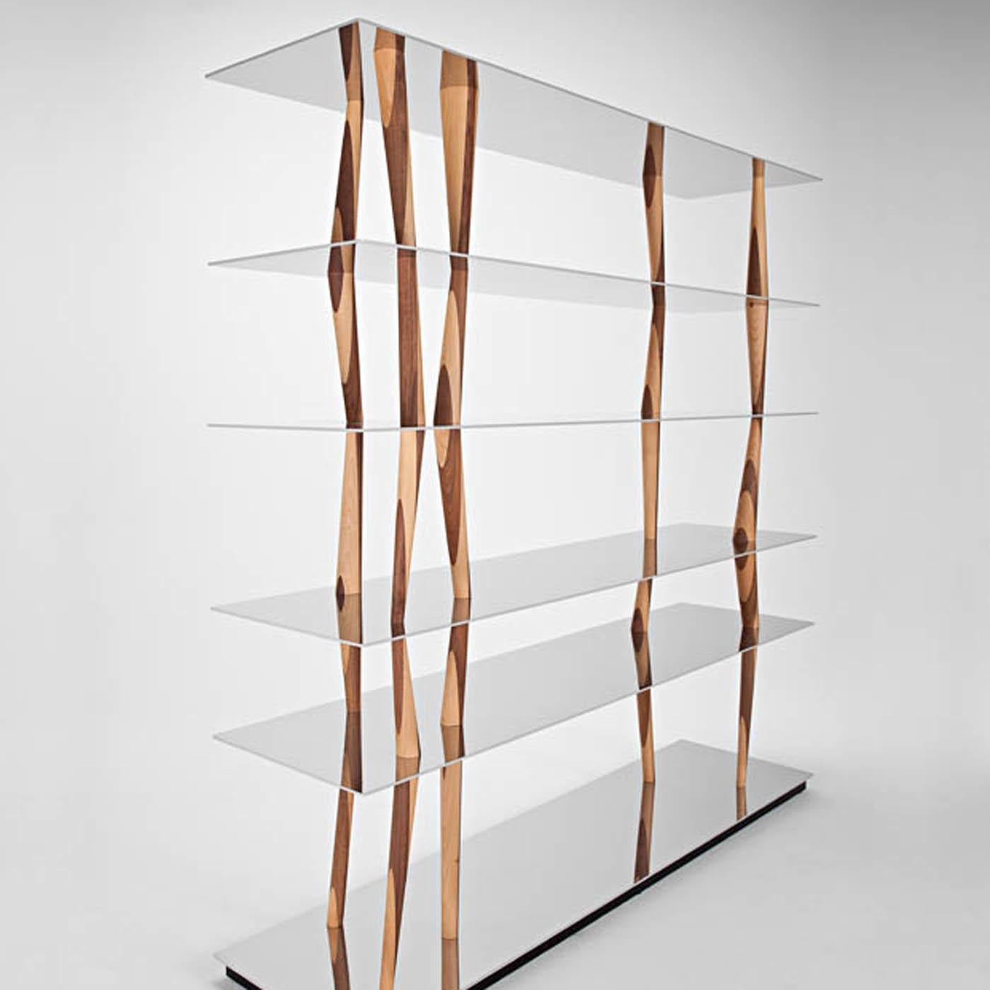 Dynamic and captivating movement and emotional power mark this impeccable bookcase designed by Toyo Ito, named after Japanese city Sendai and reflecting the artist's Oriental philosophy. A sculptural work of art, it is composed of six-light and