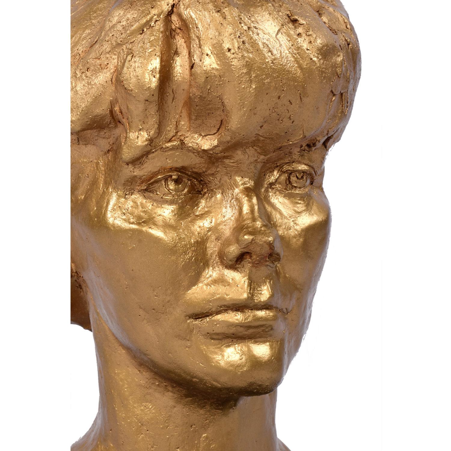 Sendelbach Signed Gold Painted Clay Bust of Young Boy on Slate Base For Sale 1