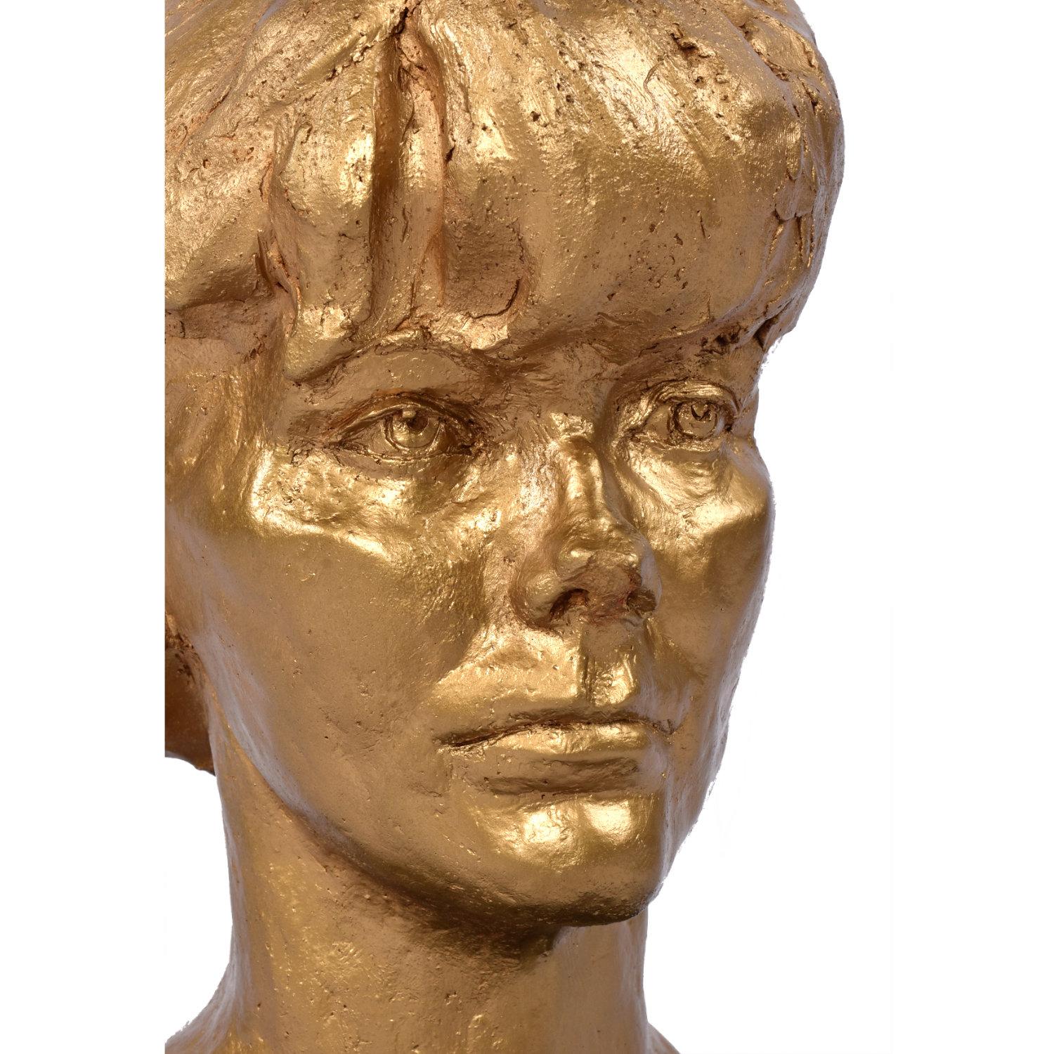 Busto di ragazzo in argilla dipinto in oro firmato Sendelbach su base in ardesia in vendita 3