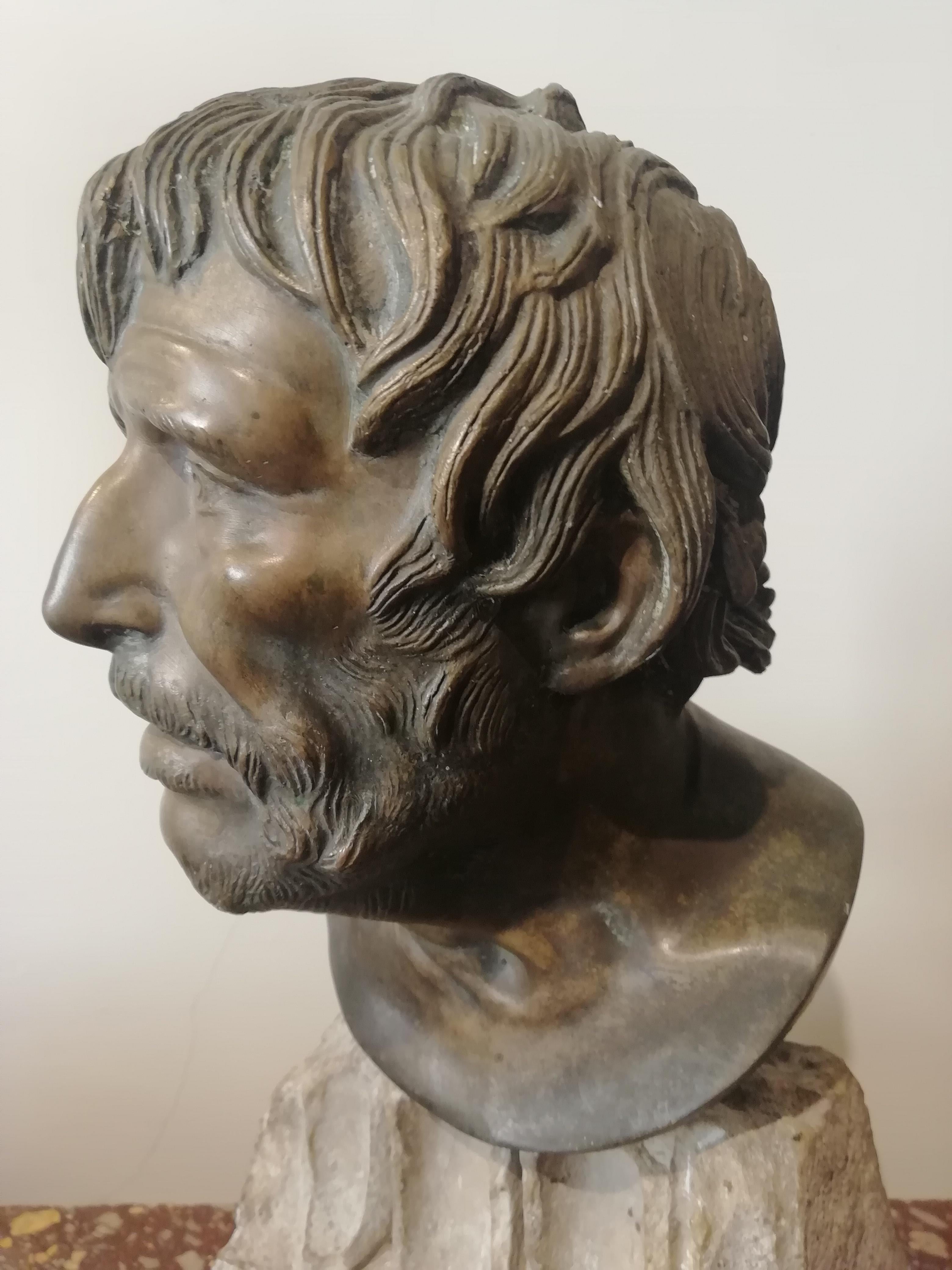 Seneca, Philosopher Playwright Roman Politician Buste Bronze Italian In Good Condition For Sale In Rome, Italy