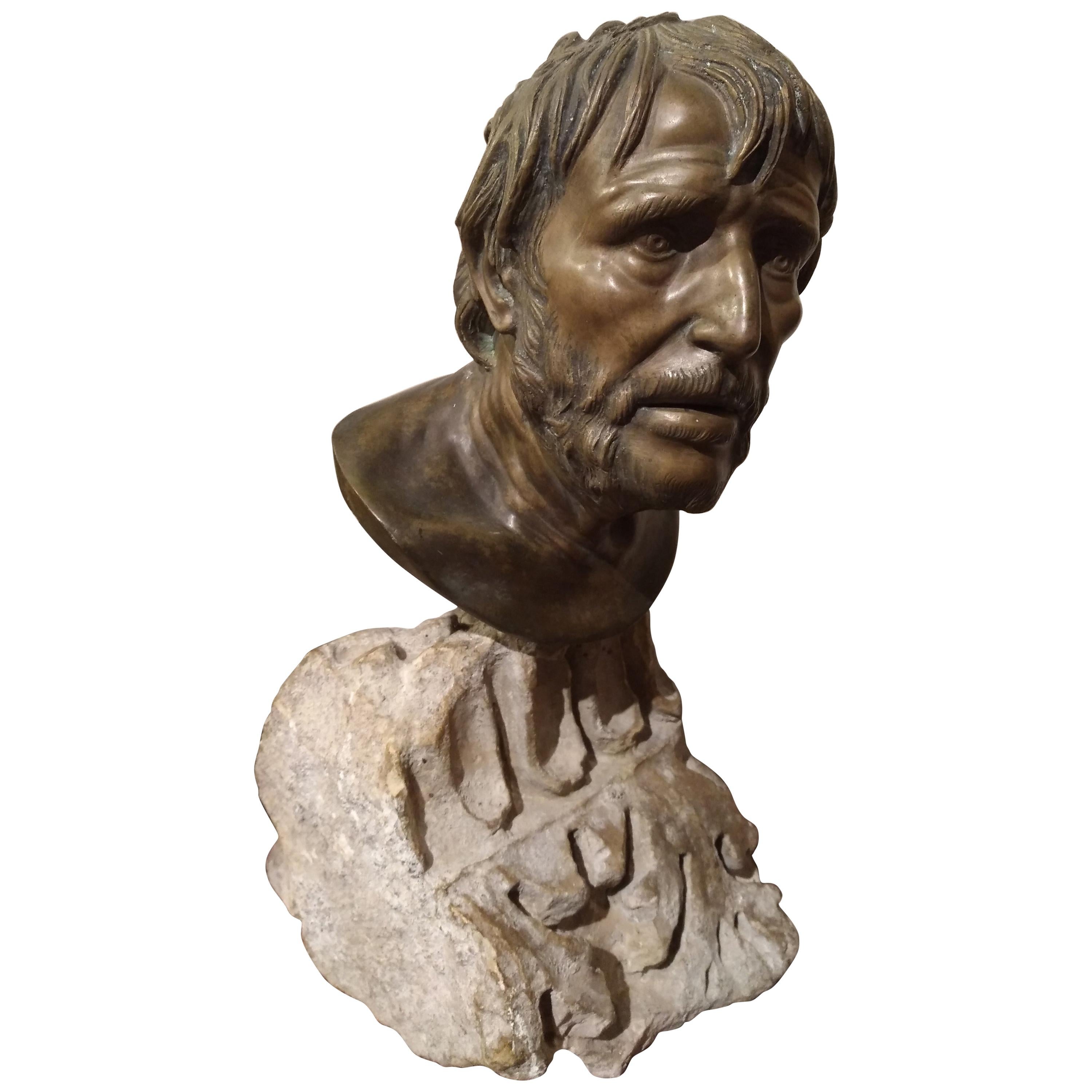 Seneca, Philosopher Playwright Roman Politician Buste Bronze Italian For Sale