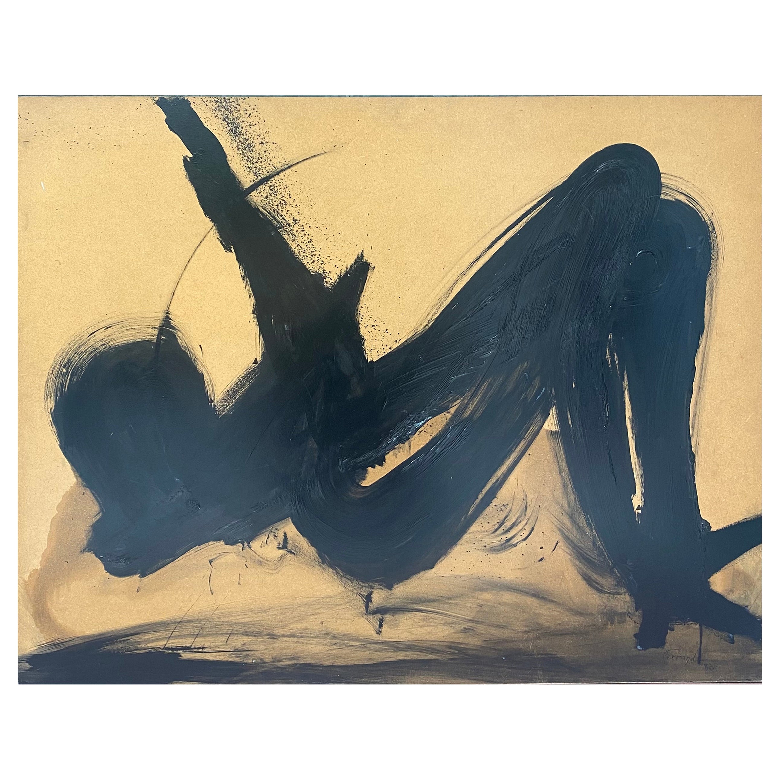 Senegal, André Ferrand Öl auf gelbem und schwarzem Holz, 1983 im Angebot
