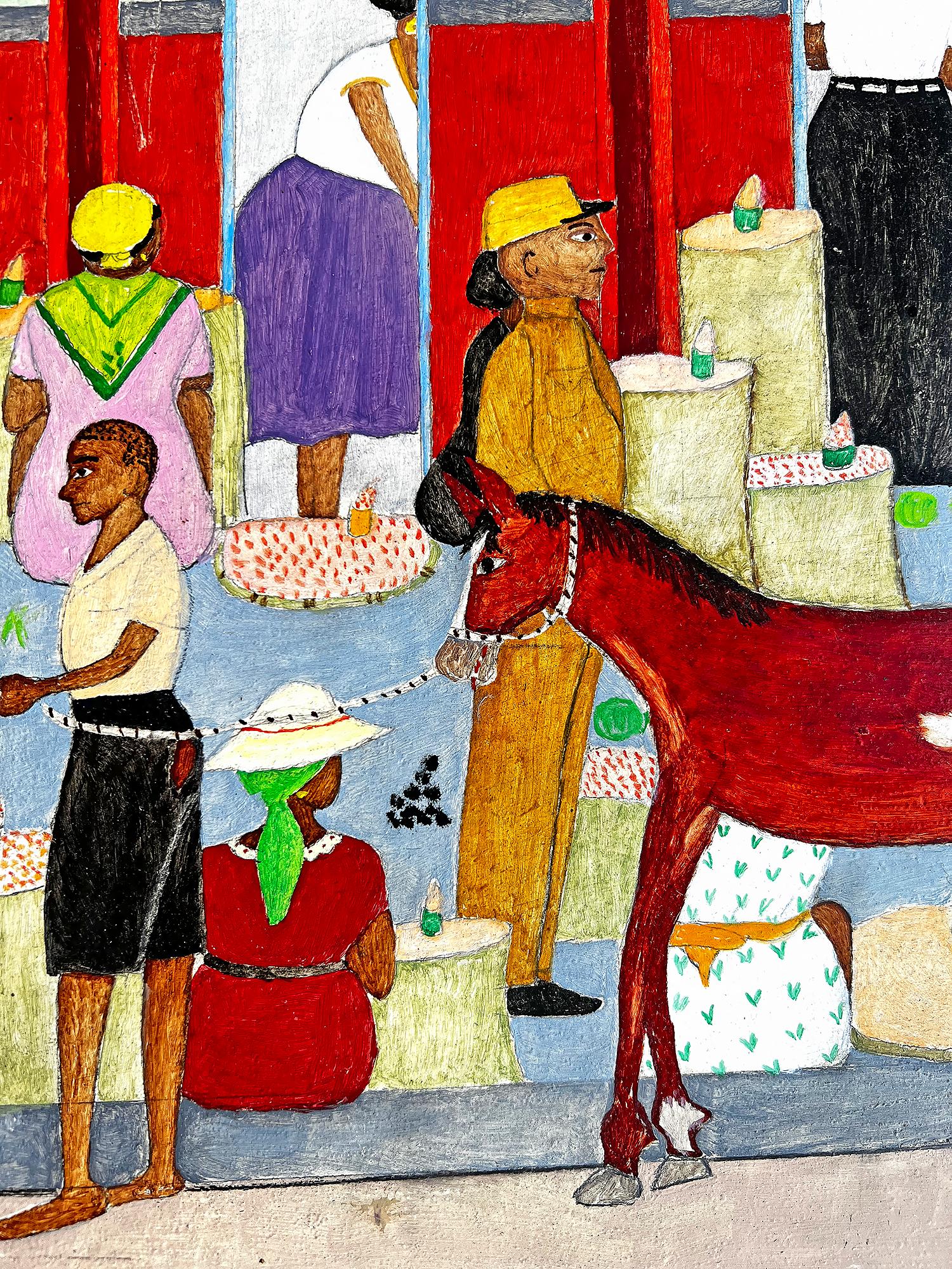 Marché Cluny  - Market at Cap-Haitien  - Haitian Street Art  - Outsider Art Painting by Sénèque Obin