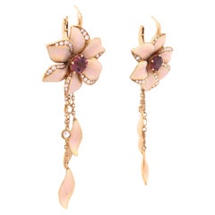Senerade Earrings, 18k Yellow Gold, Opalescent Pink Enamel 62 Diamonds 0.74 Ct