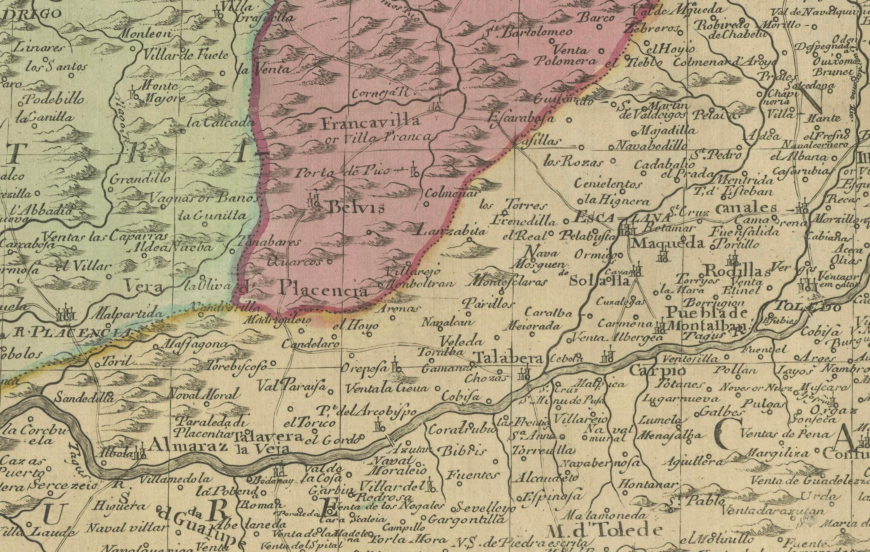 18th Century Senex Map of Castile, Leon & La Mancha in The Spanish Heartland, 1714 For Sale