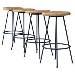 Seng of Chicago Iron and Rattan Barstools, 1950s