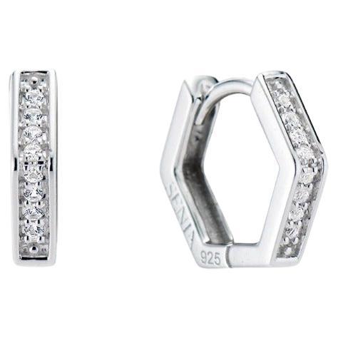 Senia Sterling Silver White Sapphire Brittany Huggies For Sale