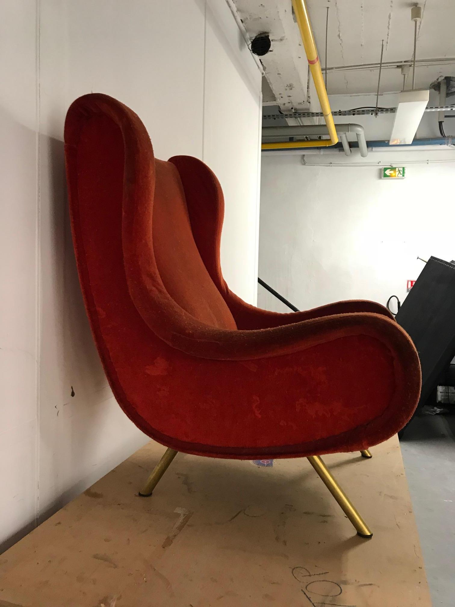 Senior armchair by Marco Zanuso for Arflex, ready to be reupholstered.