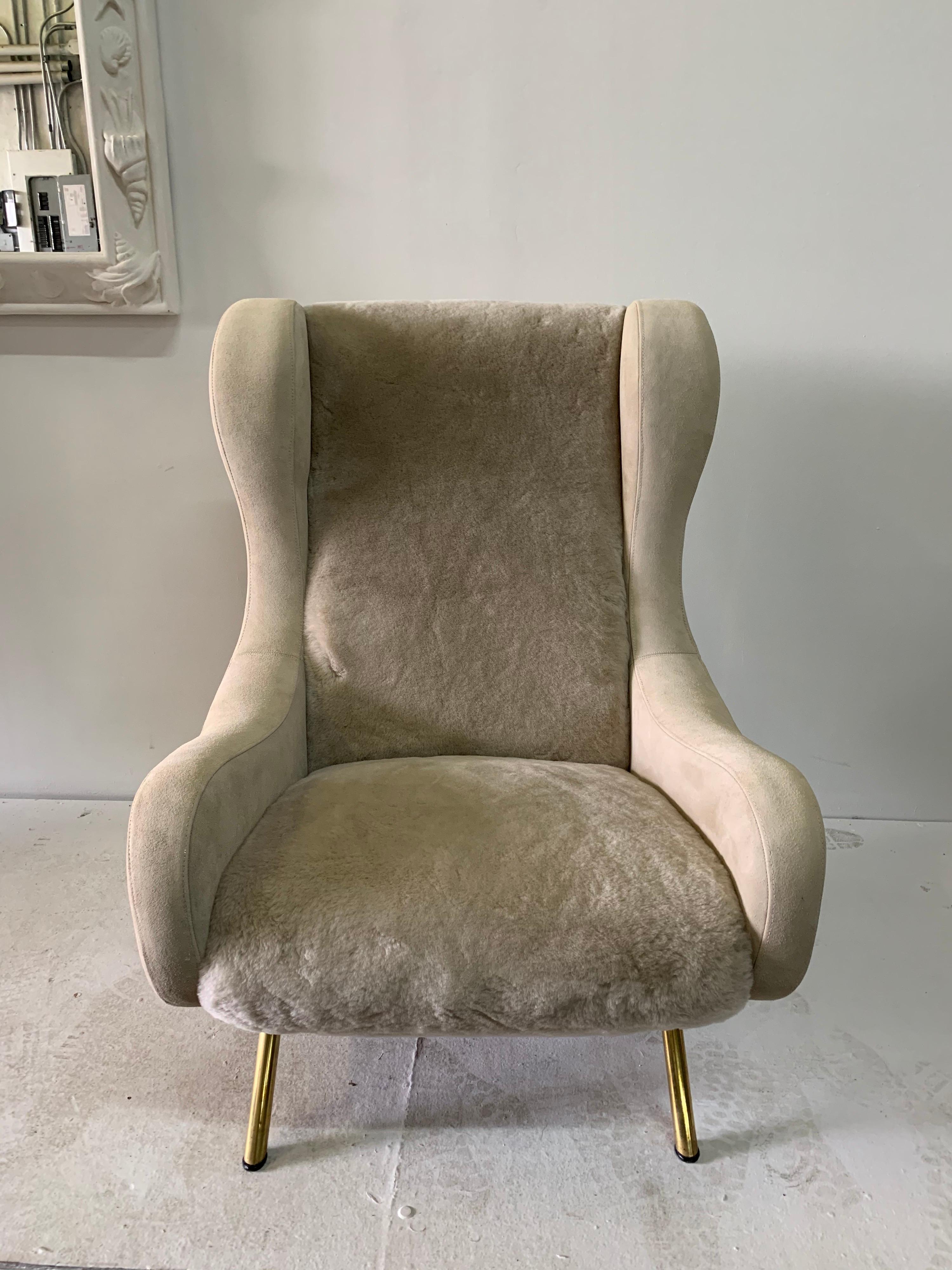 Senior Zanuso Armchairs in Shearling Wool and Suede Upholstery, Pair 3