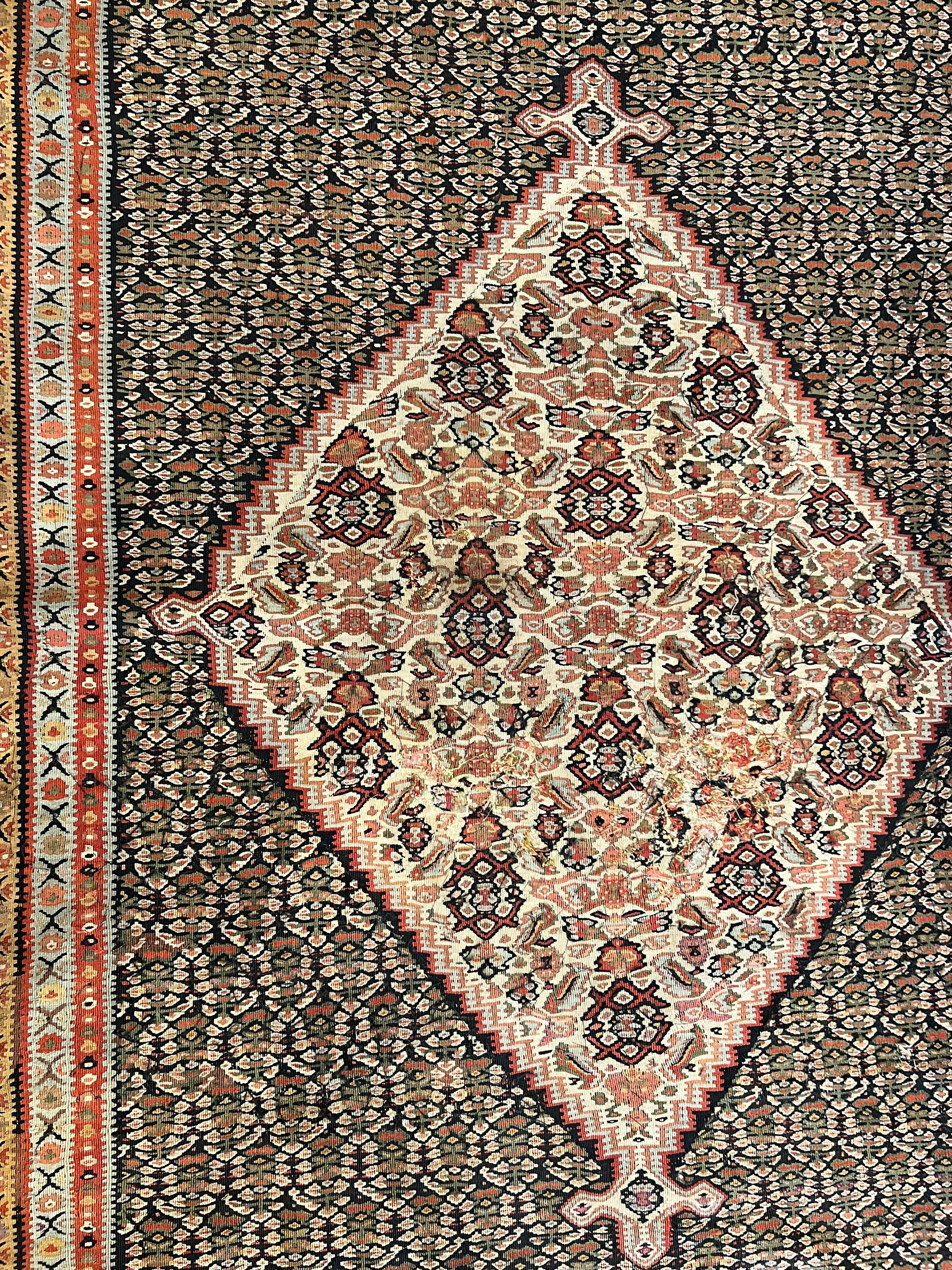 Persian Senneh Kilim Late 19th C. Wool Rug For Sale