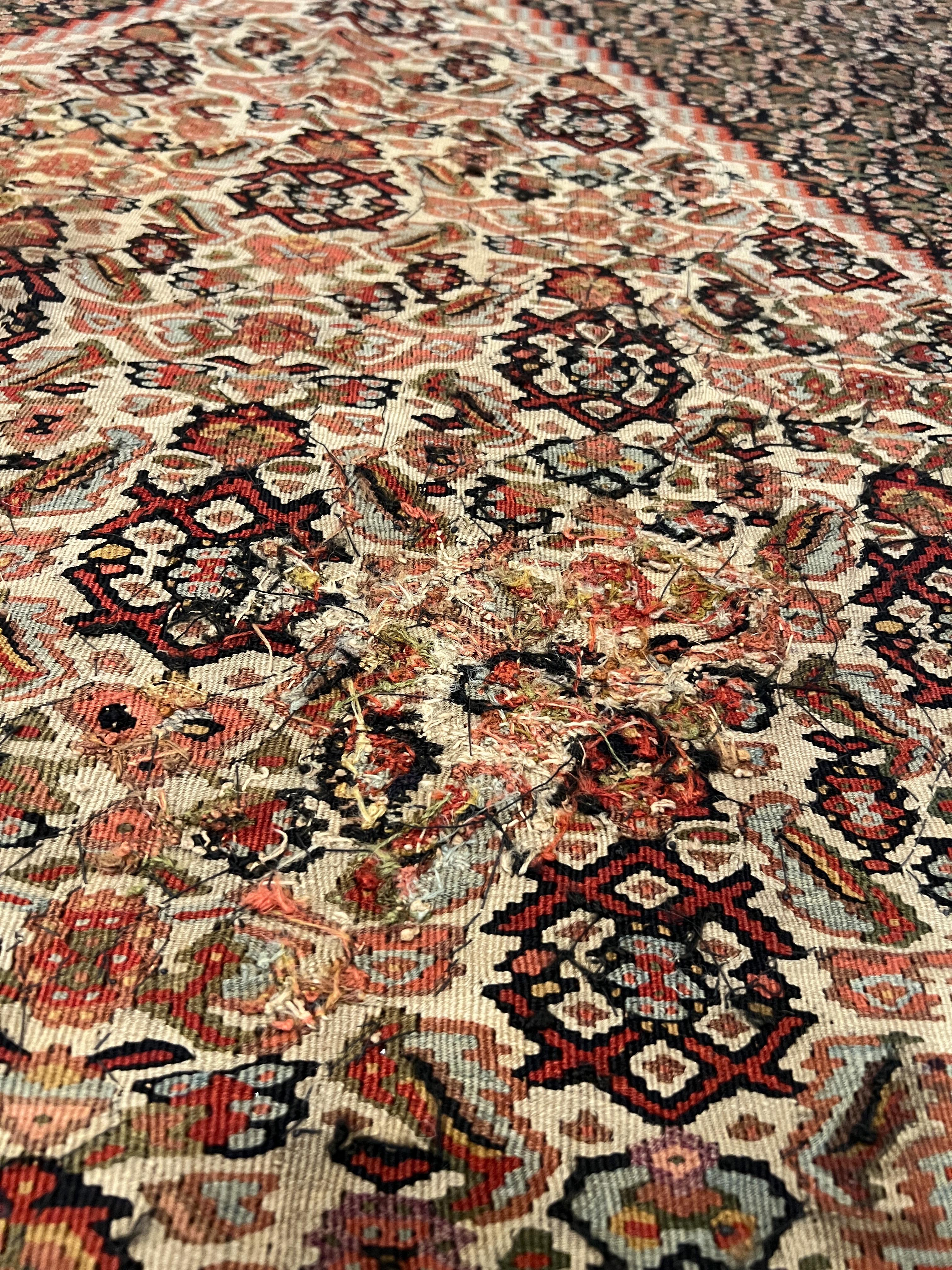 Hand-Knotted Senneh Kilim Late 19th C. Wool Rug For Sale