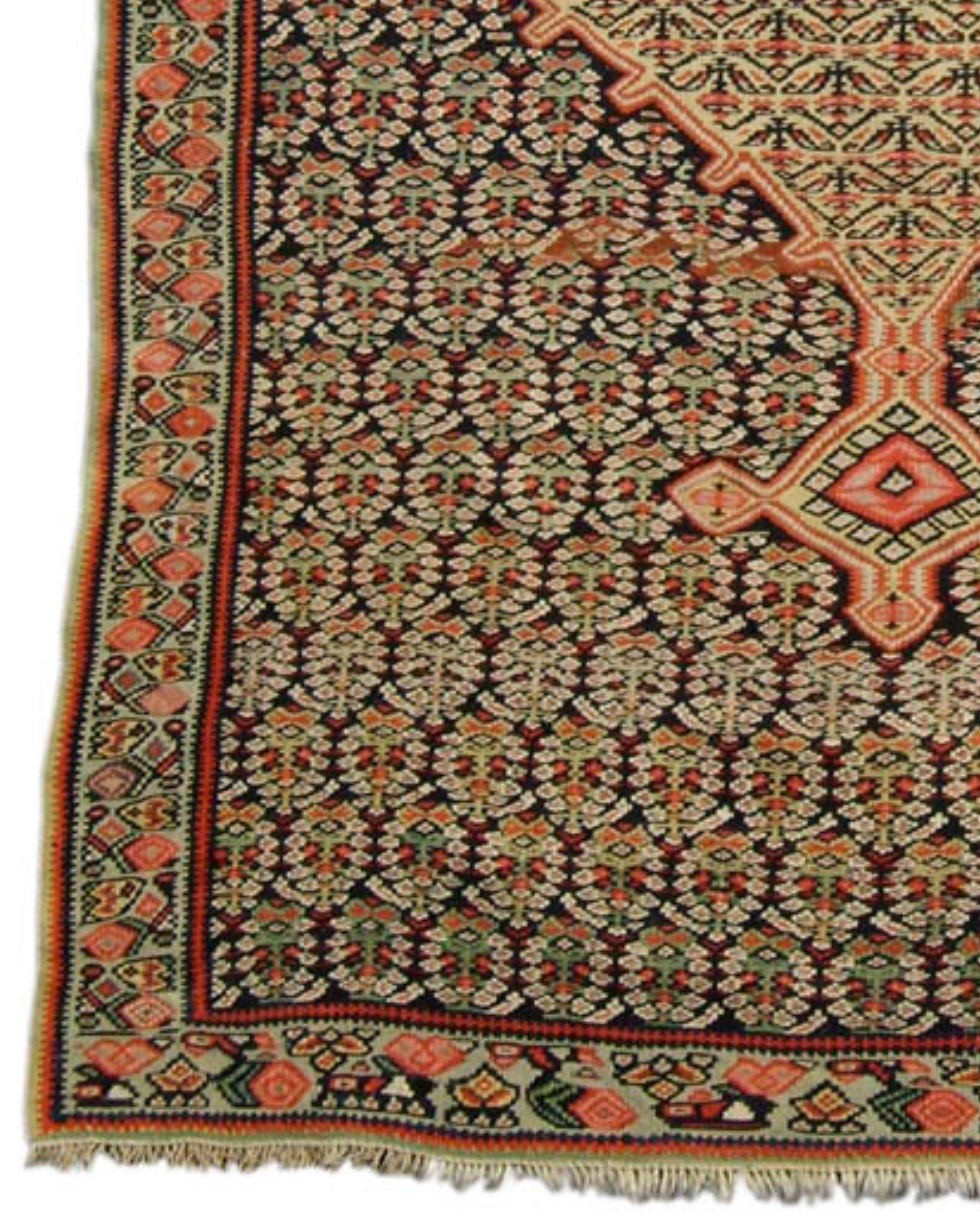 Antique Persian Senneh Kilim Rug, 19th Century In Excellent Condition For Sale In San Francisco, CA