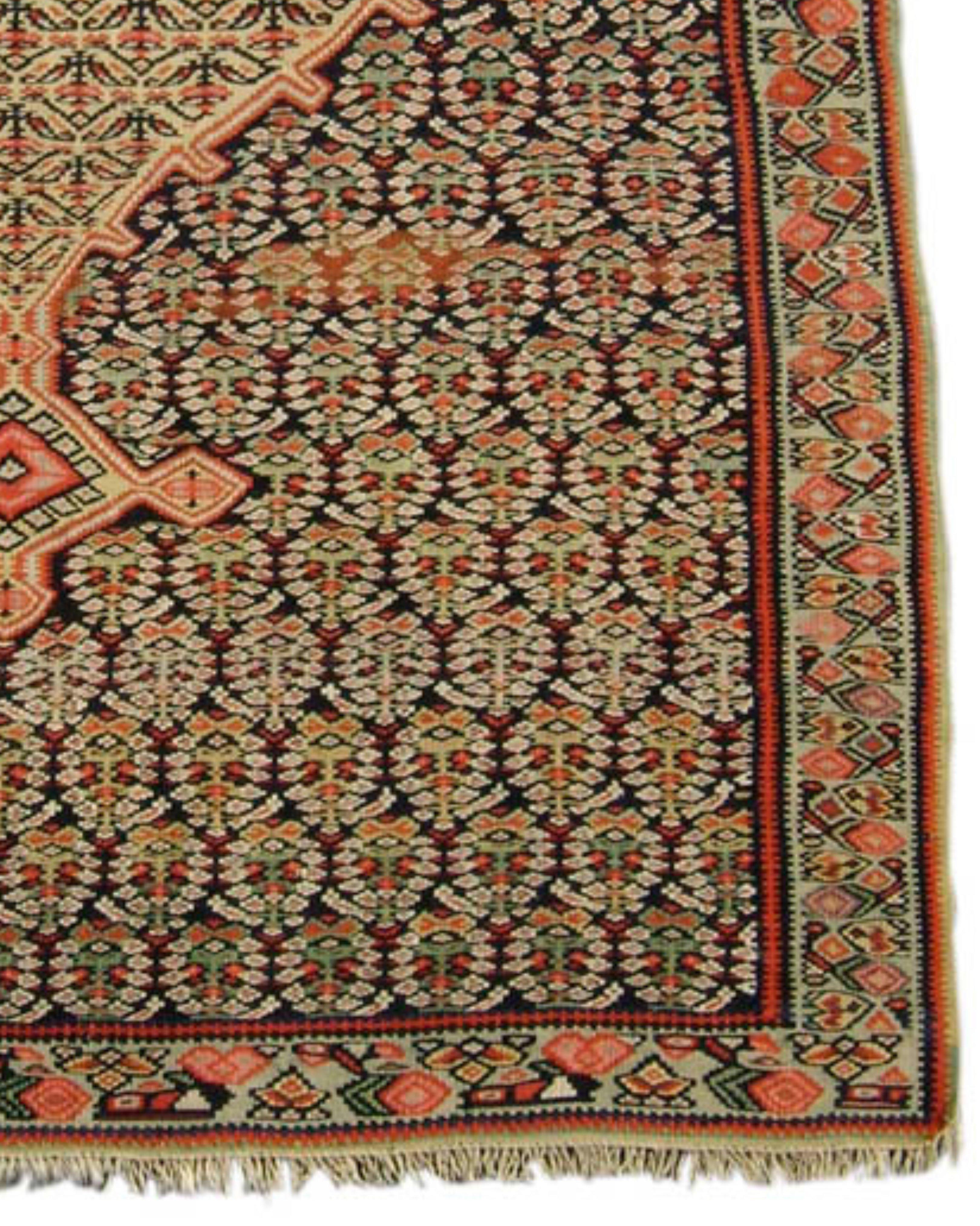 Wool Antique Persian Senneh Kilim Rug, 19th Century For Sale
