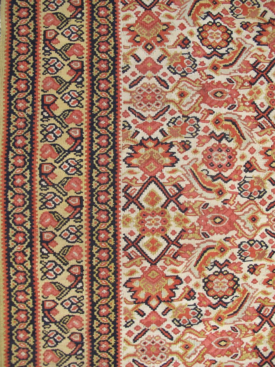 Hand-Knotted Antique Persian Senneh Kilim Rug, Late 19th Century For Sale