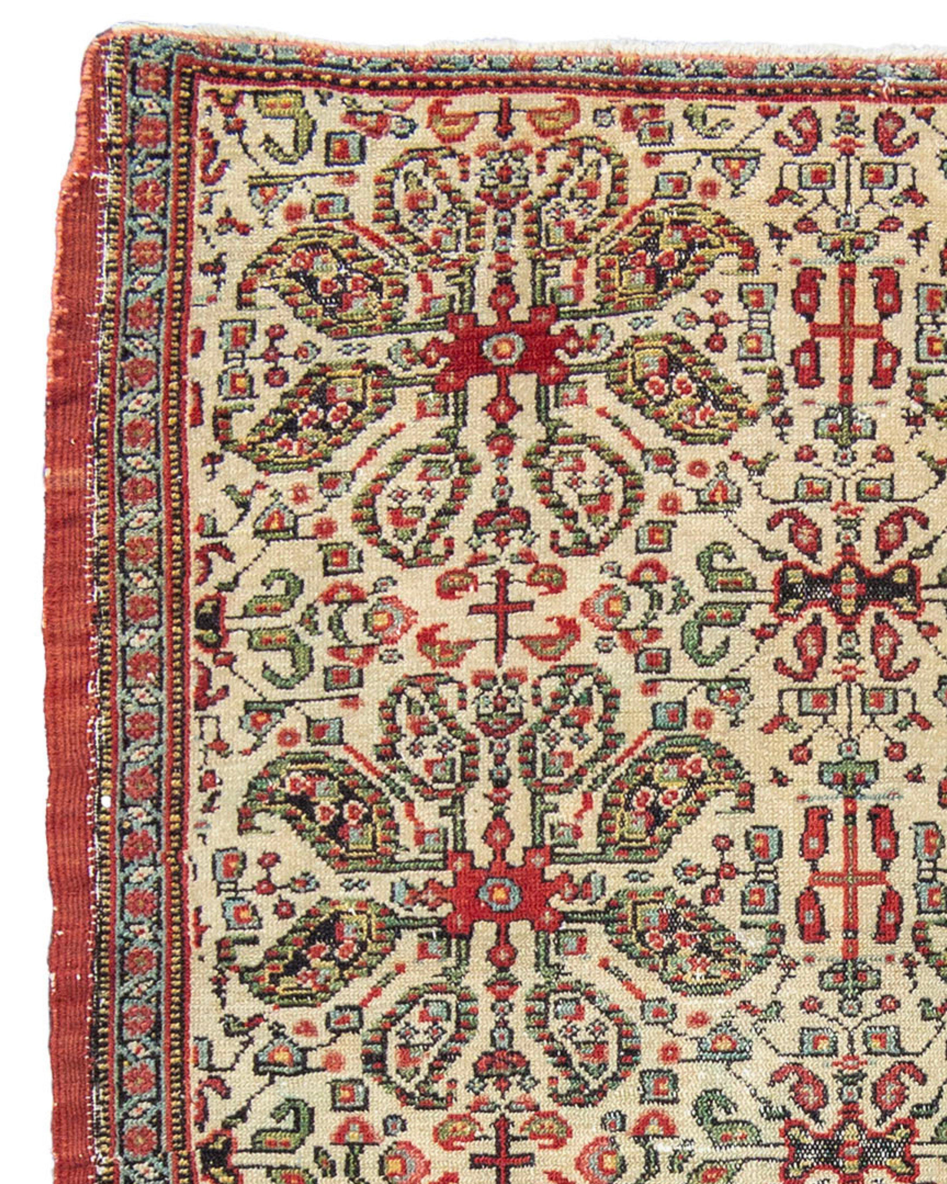 Persian Senneh Mat Rug with Multi Cord Selvedge, 19th Century For Sale