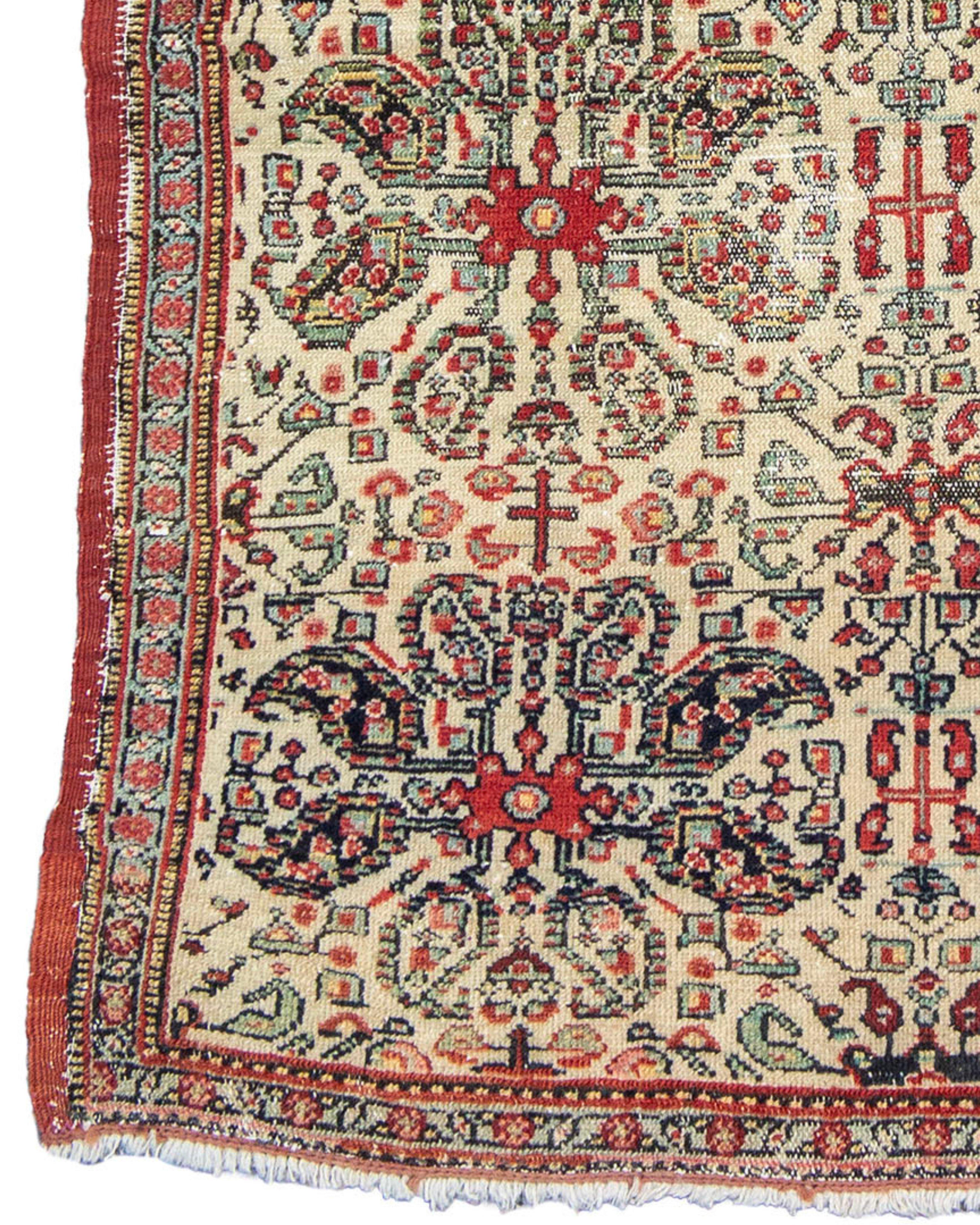 Hand-Knotted Senneh Mat Rug with Multi Cord Selvedge, 19th Century For Sale
