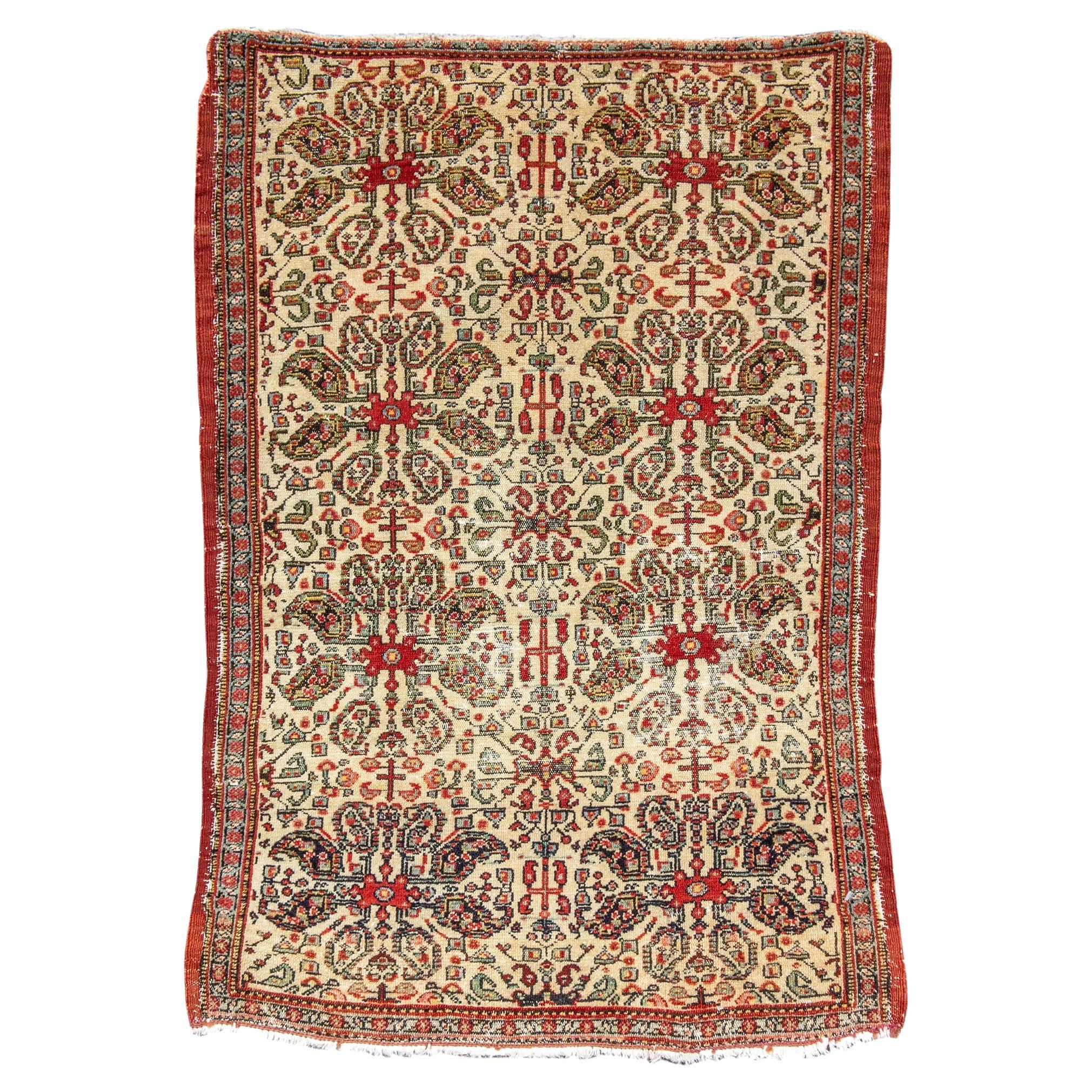 Senneh Mat Rug with Multi Cord Selvedge, 19th Century For Sale