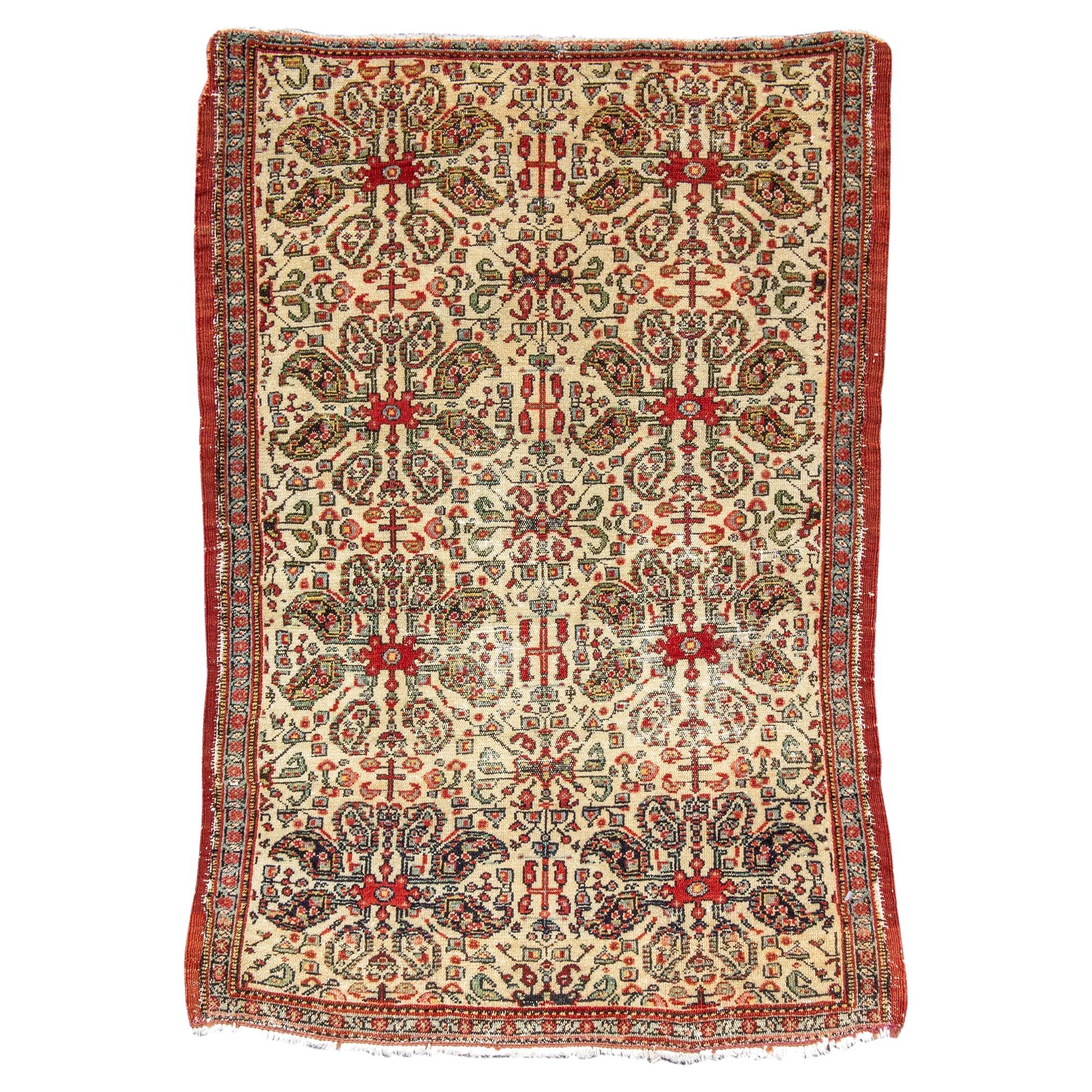 Tapis Senneh avec Selvedge de cordes multiples, 19ème siècle