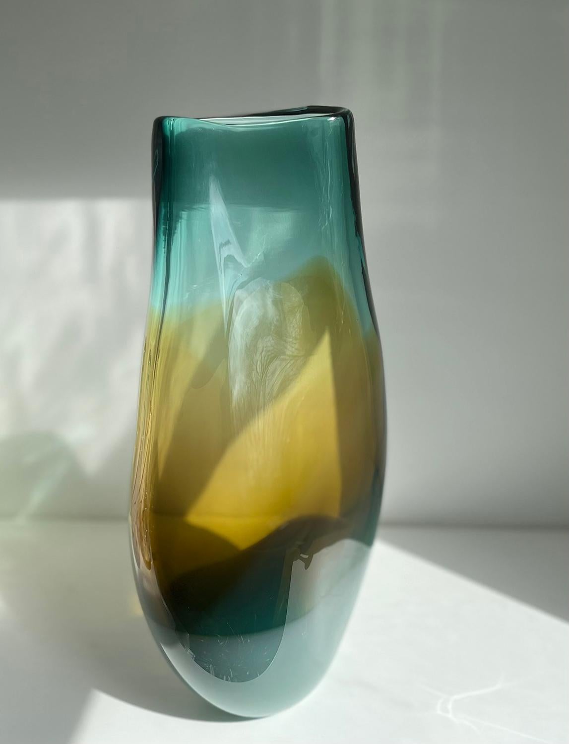 British Sennelier Viridian Amber Ochre Glass Vessel For Sale