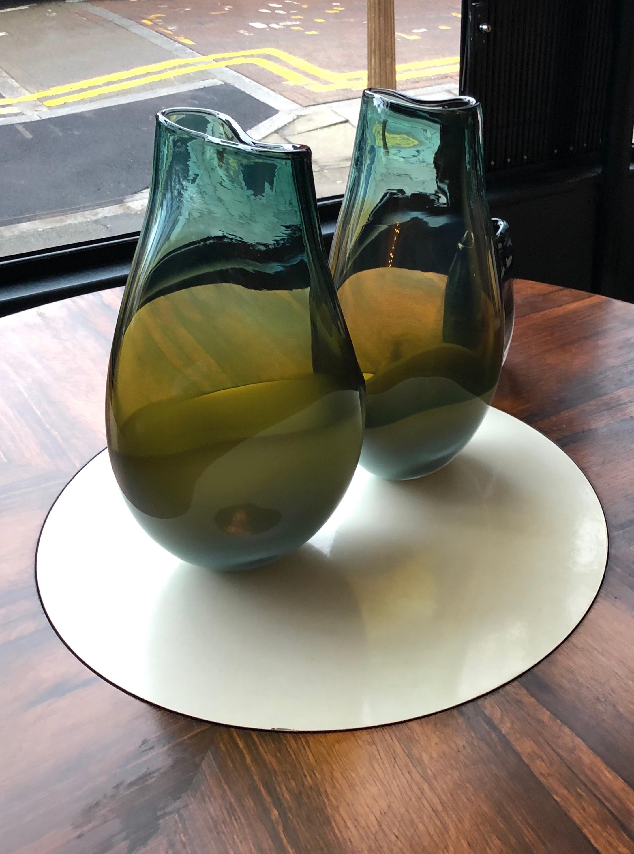 Contemporary Sennelier Viridian Amber Ochre Glass Vessel For Sale