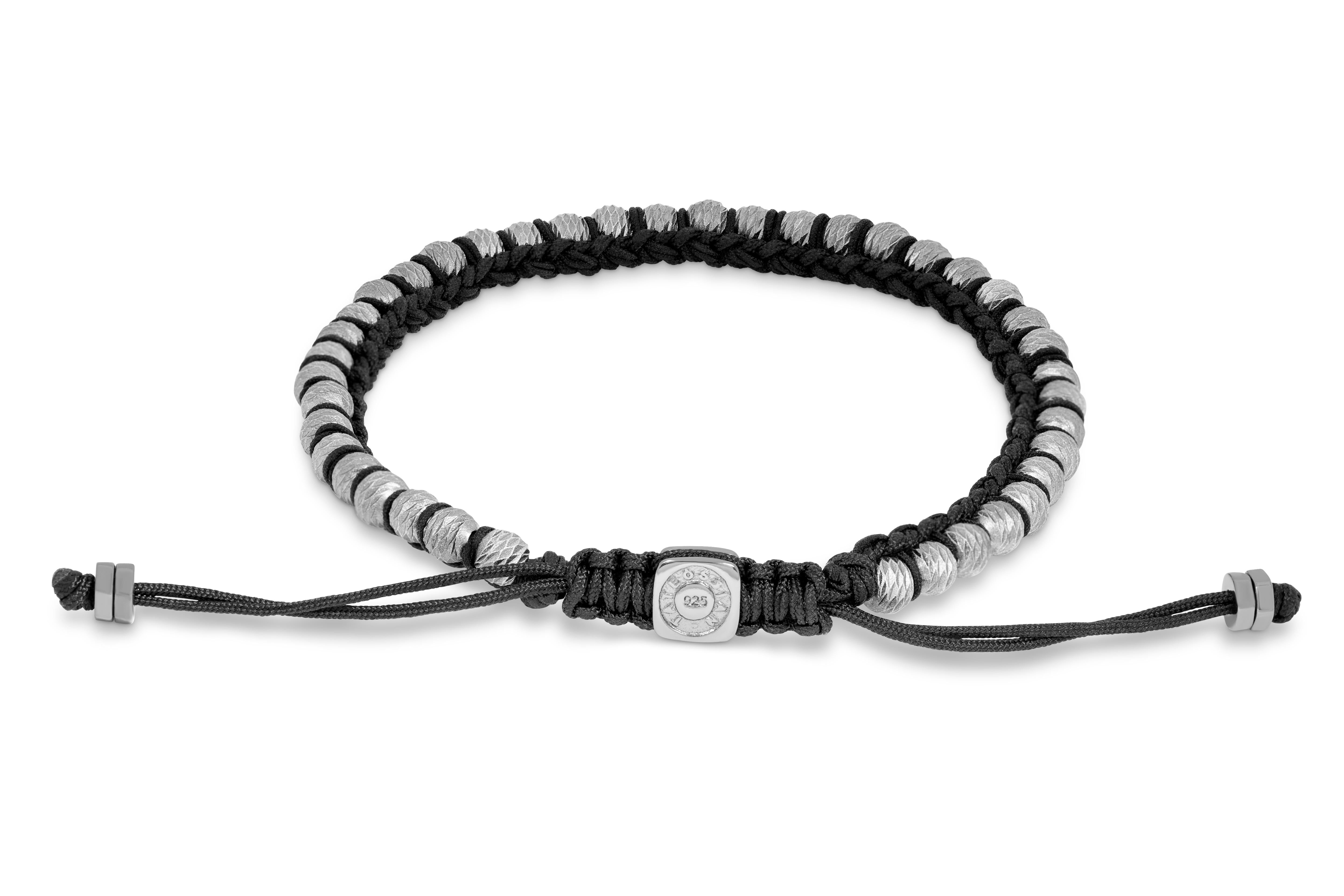 De los hombres Pulsera Sennit Classico en macramé con baño de rodio de plata de ley, talla S en venta