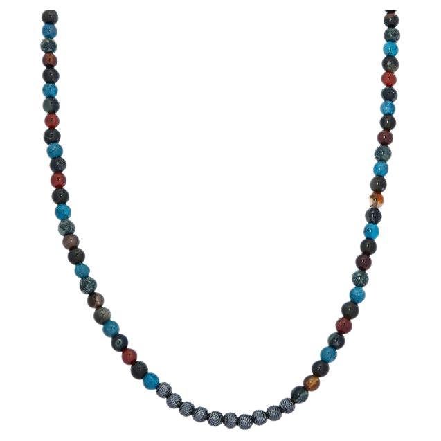 Sennit Necklace with Semi-Precious Beads and Rhodium Plated Silver