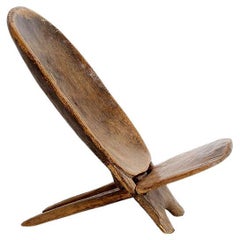 Senoufo African Folding Chair Fischmuster auf der Rückseite Elfenbeinküste.