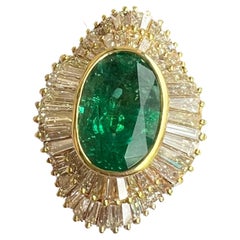 Sensational 15 Carat Oval Emerald and Diamond Ballerina Style 18k Cocktail Ring 