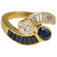 Sensational 1.55 Carat Natural Sapphire 1.20 Carat G VVS Diamond Bypass Ring