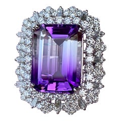 Sensational 18.71 Carat Bi-Color Amethyst and Diamond 18 Karat White Gold Ring