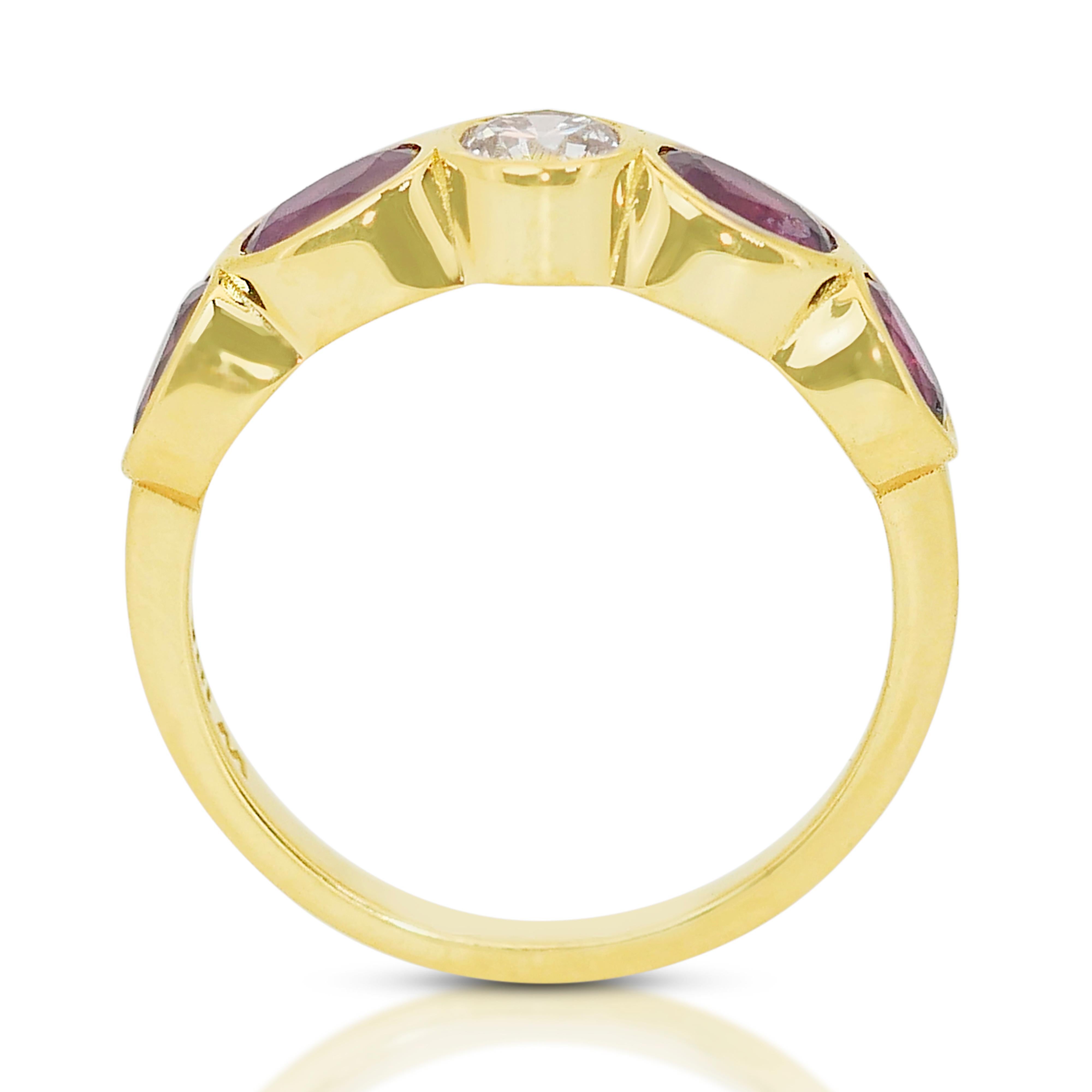 Bague fantaisie en or jaune 18 carats avec diamants et rubis de 1,63 carat, certifié IGI  en vente 1