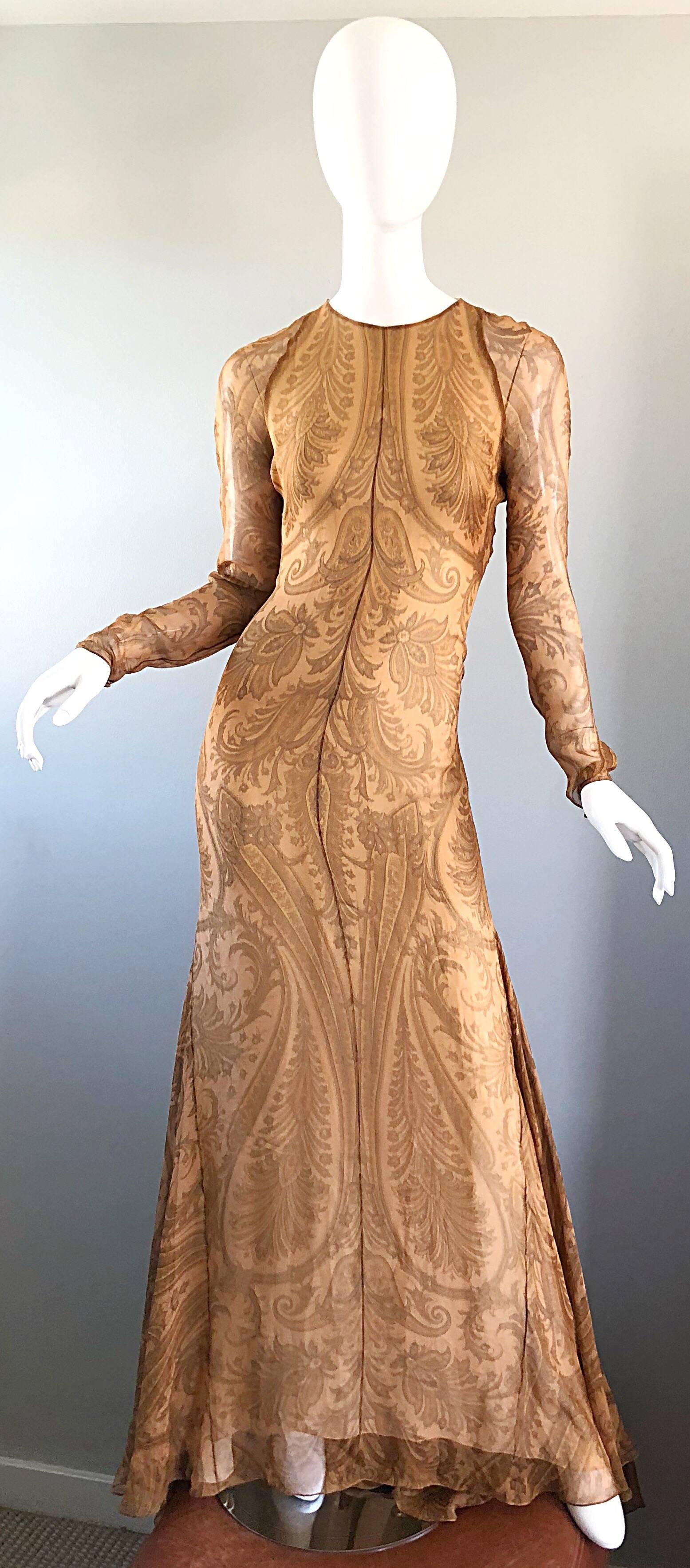 Sensational 1990s Bill Blass Couture Nude Silk Chiffon Paisley Vintage 90s Gown  For Sale 2