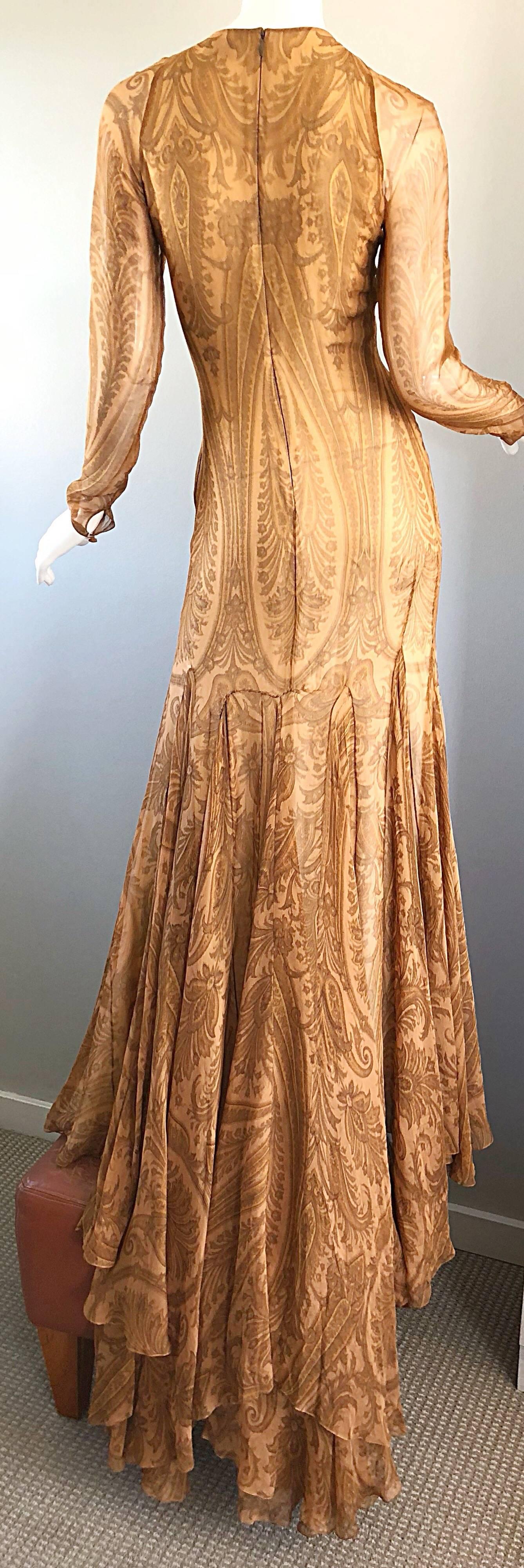 Sensational 1990s Bill Blass Couture Nude Silk Chiffon Paisley Vintage 90s Gown For Sale 3