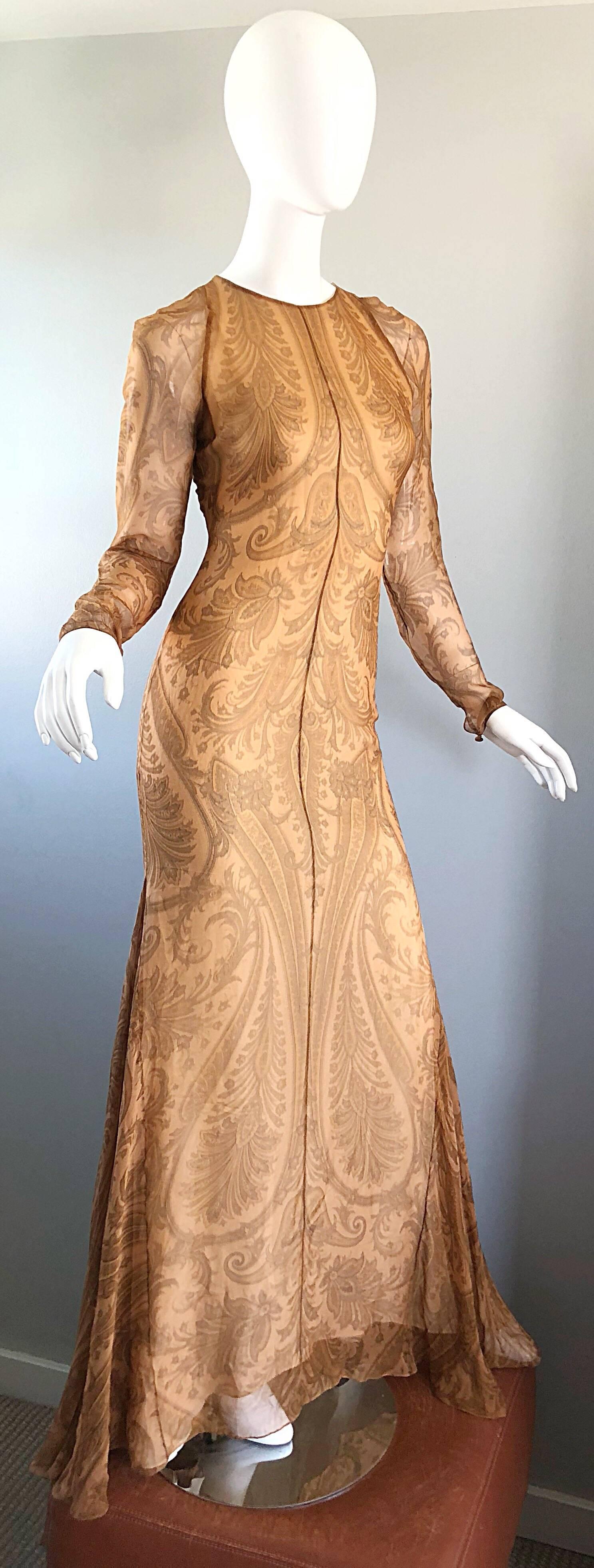 Sensational 1990s Bill Blass Couture Nude Silk Chiffon Paisley Vintage 90s Gown  For Sale 4