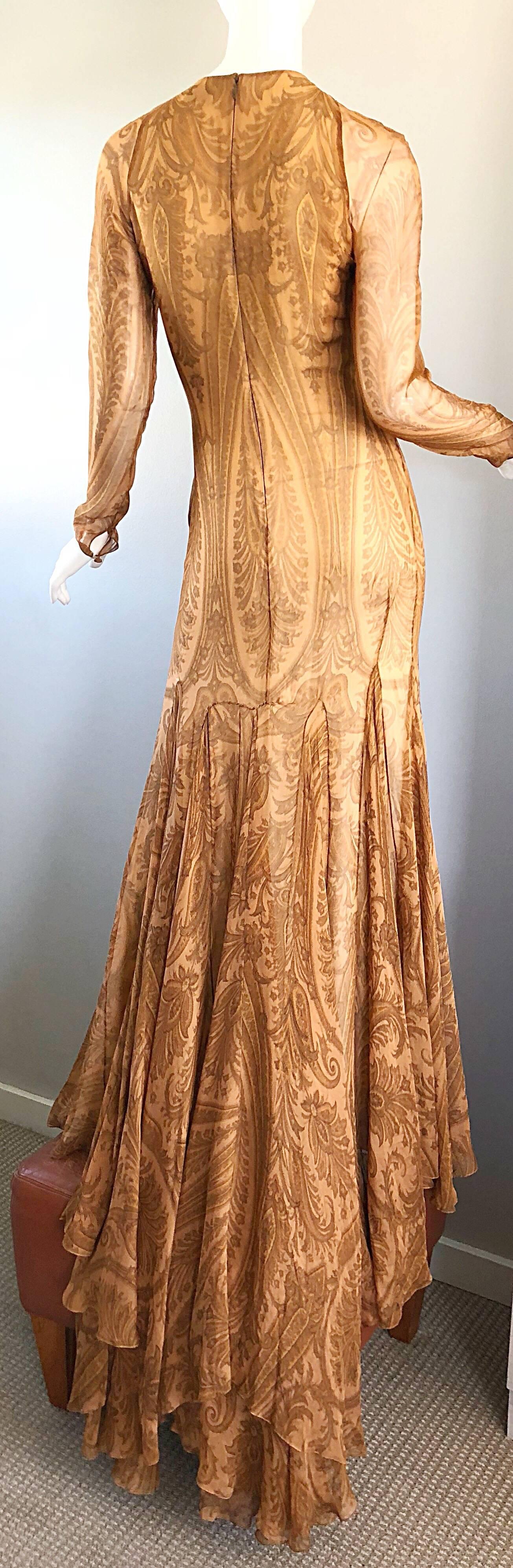 Sensational 1990s Bill Blass Couture Nude Silk Chiffon Paisley Vintage 90s Gown For Sale 5