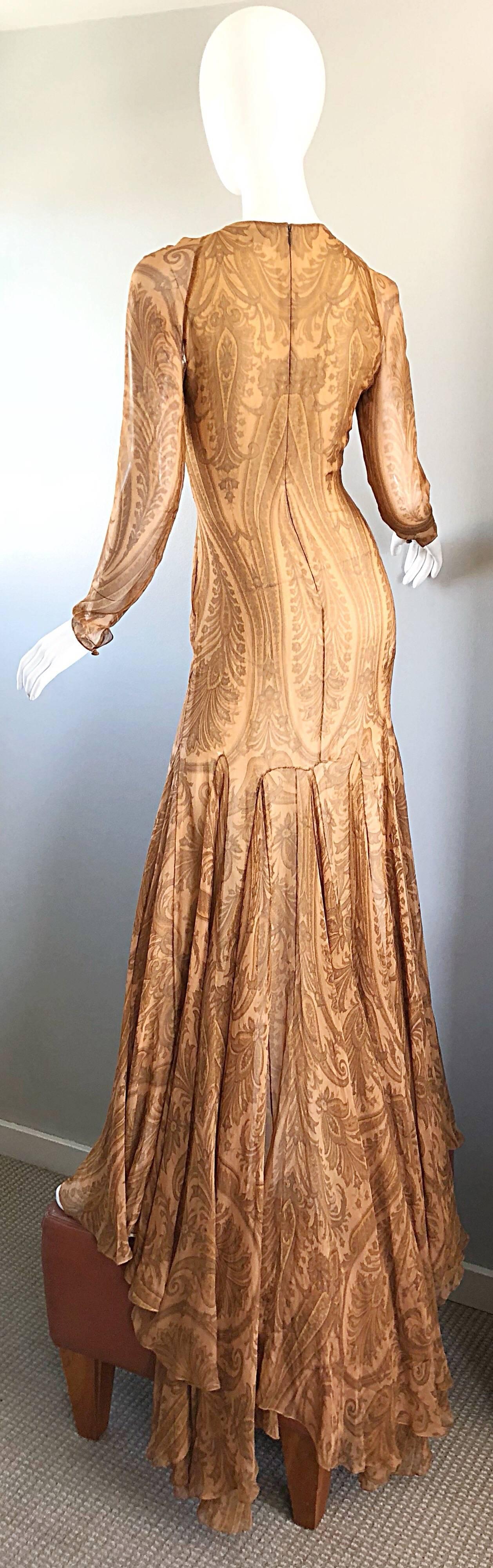 Sensational 1990s Bill Blass Couture Nude Silk Chiffon Paisley Vintage 90s Gown  For Sale 6