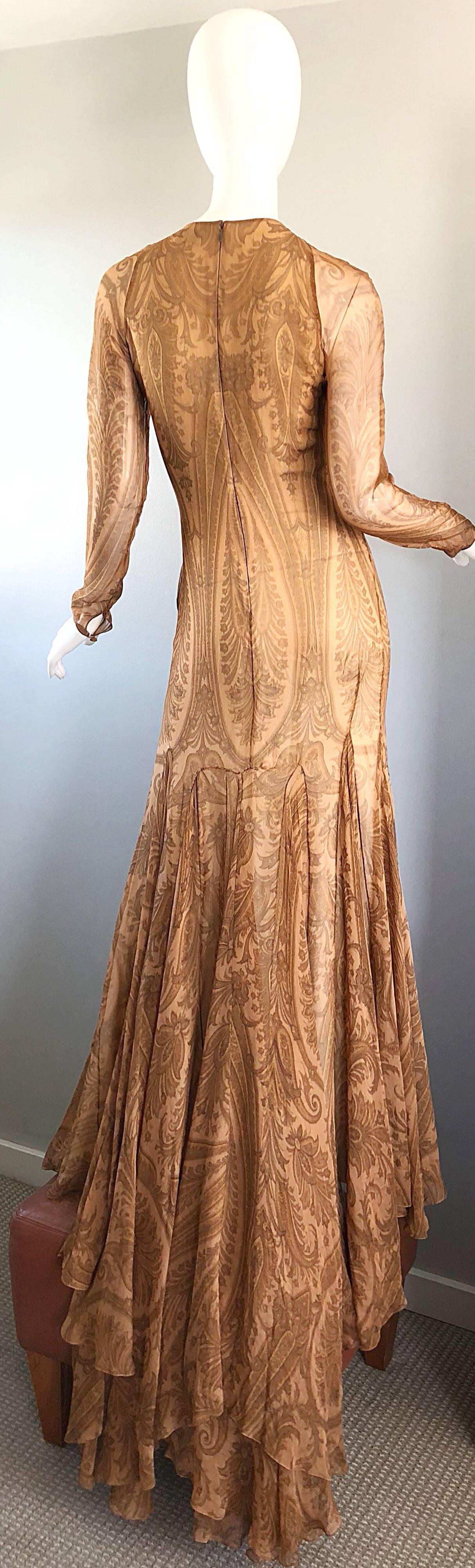 Sensational 1990s Bill Blass Couture Nude Silk Chiffon Paisley Vintage 90s Gown For Sale 7