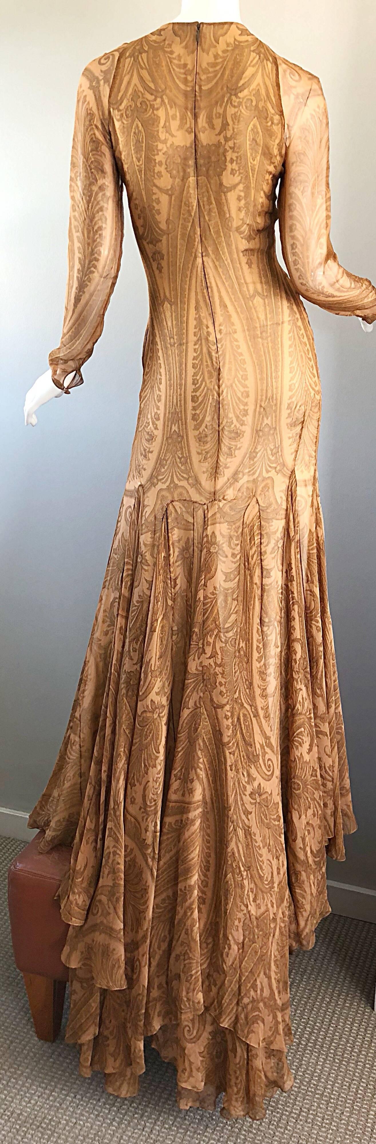 Sensational 1990s Bill Blass Couture Nude Silk Chiffon Paisley Vintage 90s Gown  For Sale 8