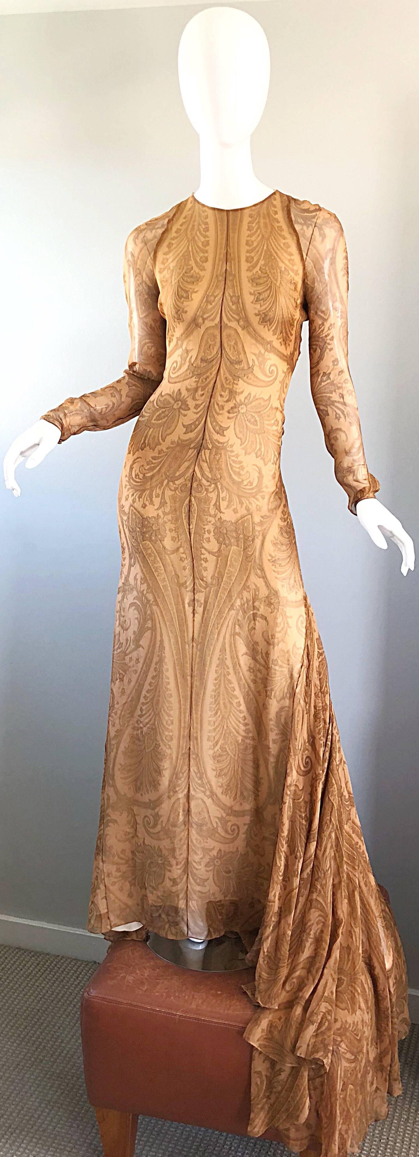 Sensational 1990s Bill Blass Couture Nude Silk Chiffon Paisley Vintage 90s Gown  For Sale 9